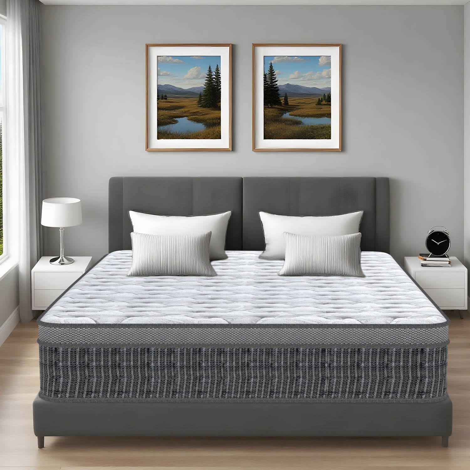 YIDATONG King Mattress 5FT, 11 Inch Hybrid Mattress, Gel Memory Foam & Individually Pocket Springs, 7-Zone Orthopaedic, Medium Firm for Pressure & Back Pain Relief, 150x200x28 cm