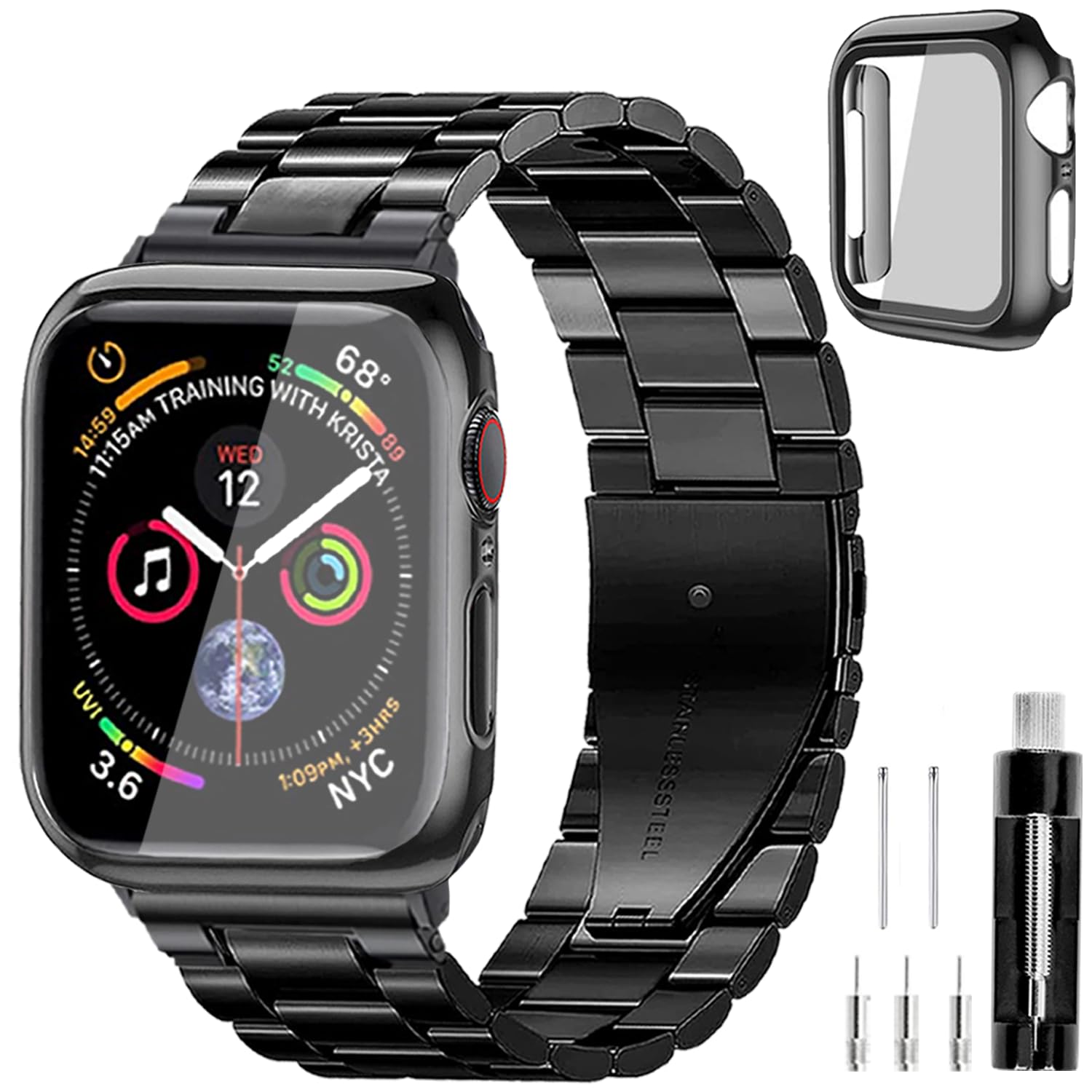 REASDEN Compatible With Apple Watch Band and Case Iwatch Ultra Series 9/8/7/6/5/4/3/2/1/SE, 38/40/41/42/44/45/49mm, Solid Stainless Steel Band Metal Business Band Men Women