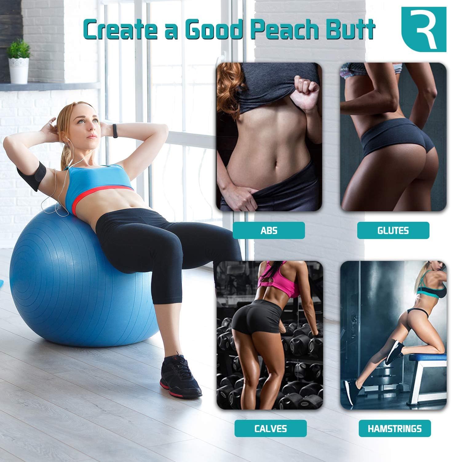 One-Day Sale: Up to 60% Off ROLAZ Exercise Ball Yoga Stability Ball Women Pregnancy Birthing Office Chair Ball for Fitness Workout Balance 65cm Blue
