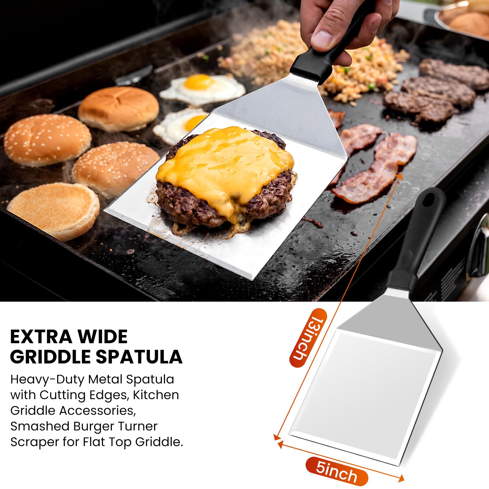 Zestaw akcesoriów do grilla, 144 szt., zestaw narzędzi do grilla Blackstone i Camp Chef, profesjonalny zestaw szpatułek do grilla z osłoną do smażenia, szpatułką, skrobakiem, butelką, szczypcami,