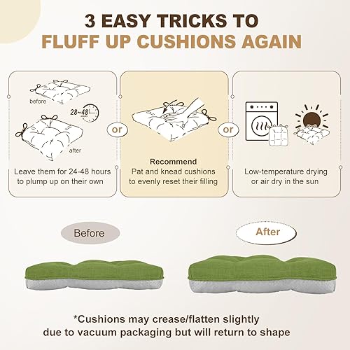 Miniatura 7 de downluxe Cojines para sillas de interior para sillas de comedor, almohadillas de espuma texturizada copetudas para sillas de cocina con lazos y