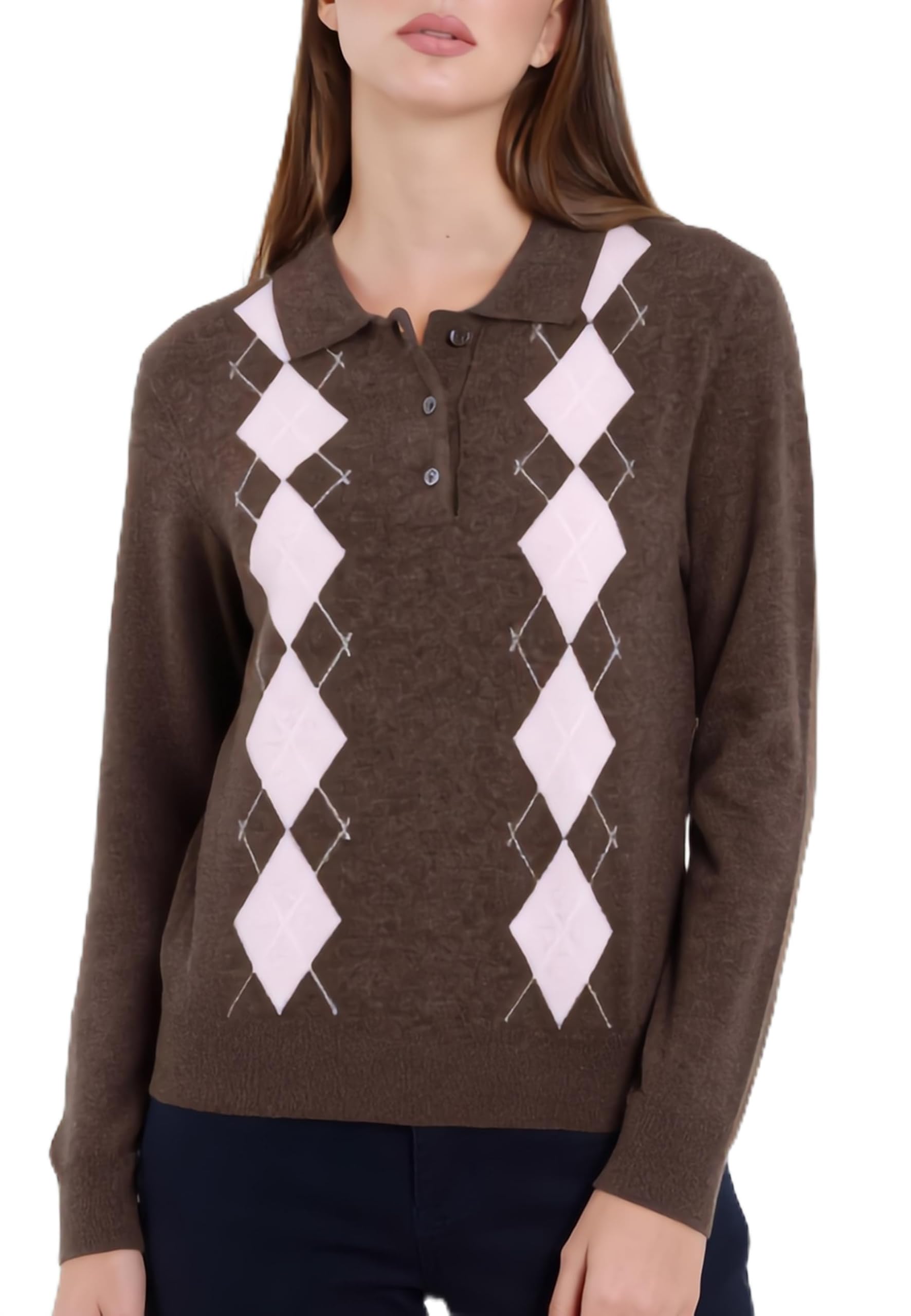 SUSY MIX Polo Donna Maniche Lunghe in Lana Rombi M174