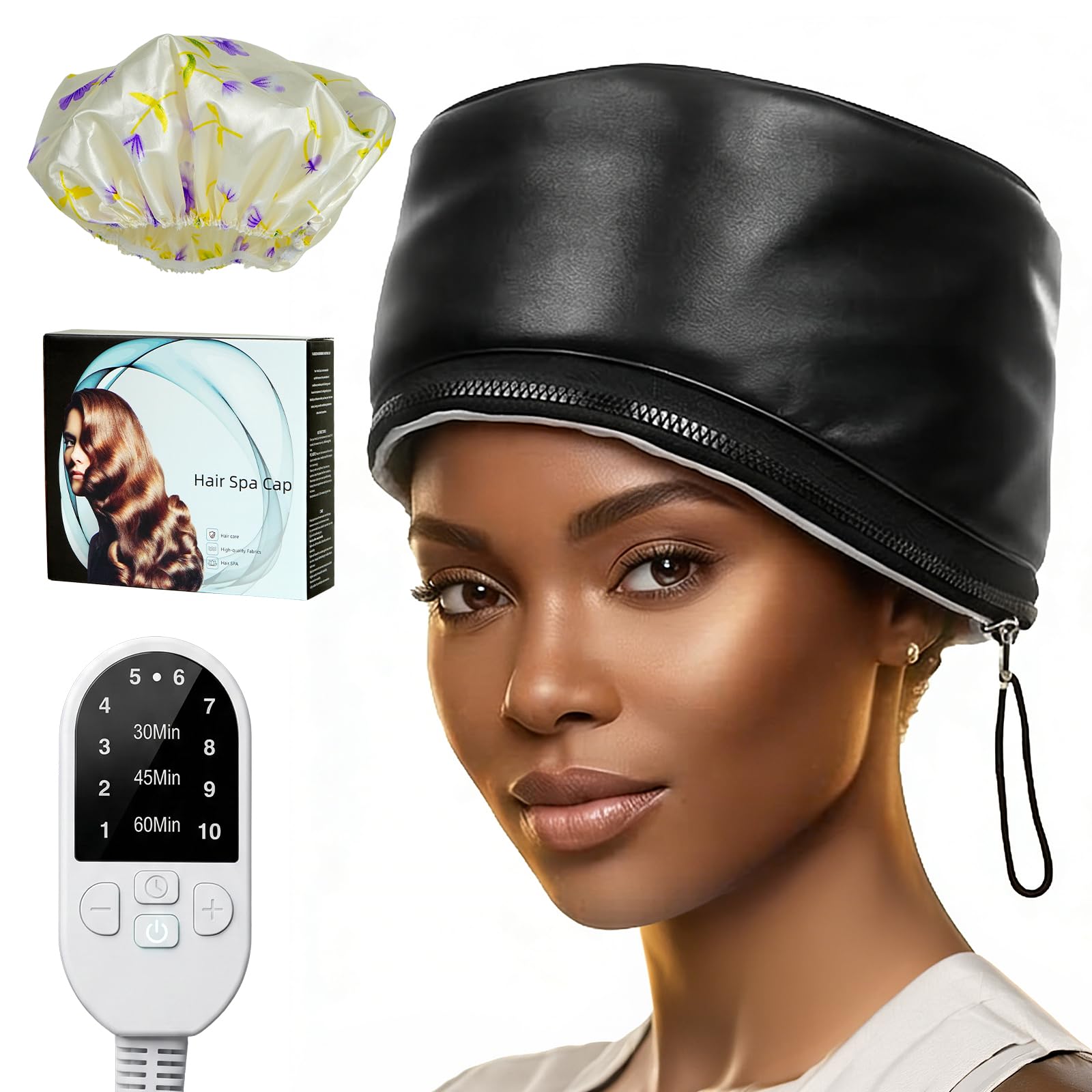 Heated Hair Cap, PU Leather Deep Conditioning Cap, 10 Heat Levels