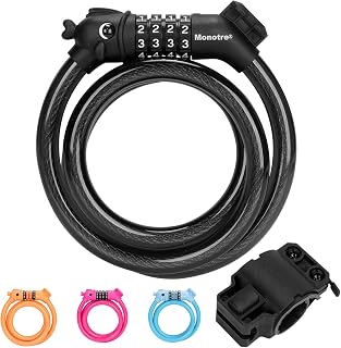 Monotre Cute Fish Head Bike Lock - 3.9ft 4-Digit Resettable Combo Cable Lock with Bracket for Bikes, Scooters, Ebikes (Black 10mm)