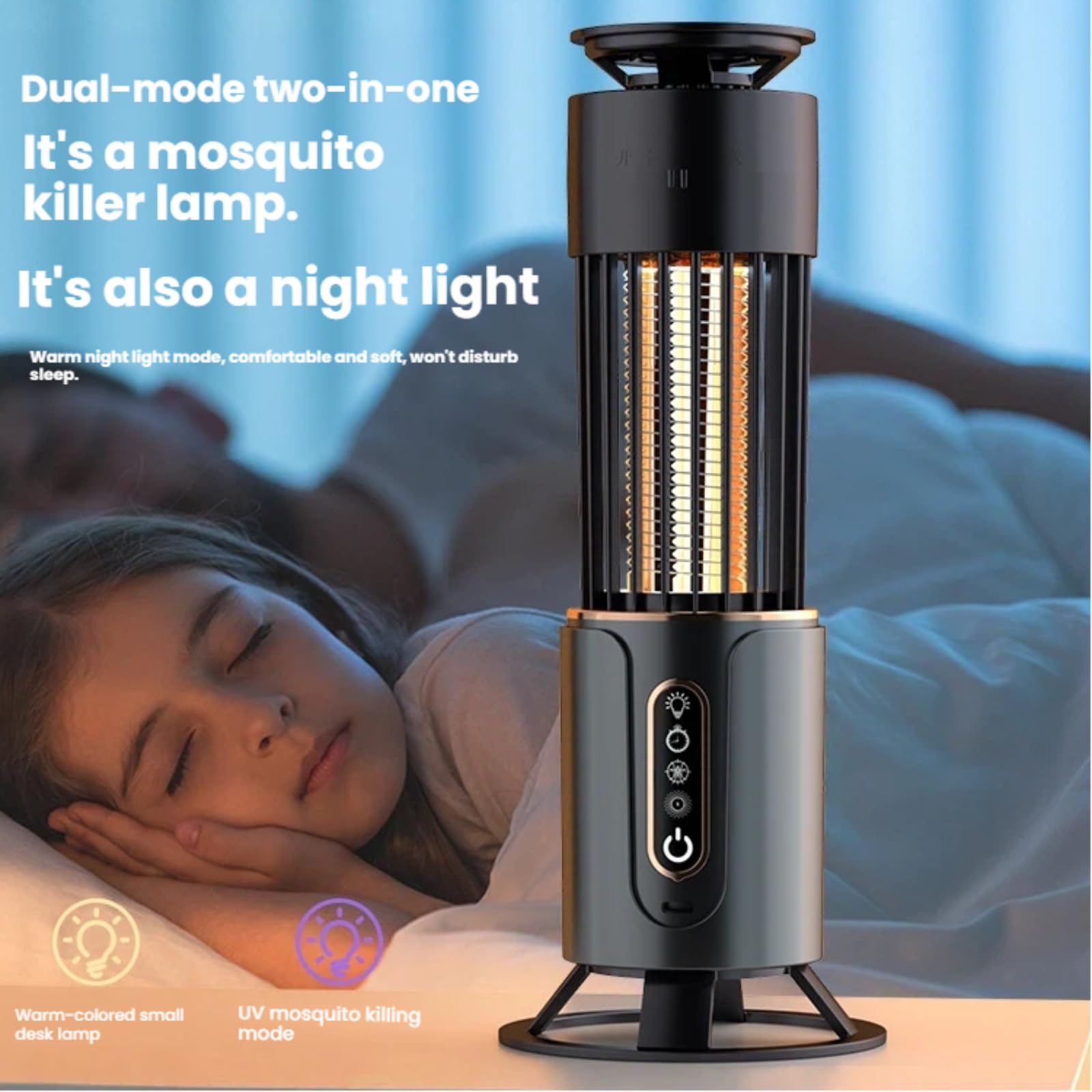 Lampada antizanzare elettrica, lampada UV con luce notturna calda, timer intelligente, protezione dagli insetti per casa, camera da letto, patio, interni ed esterni