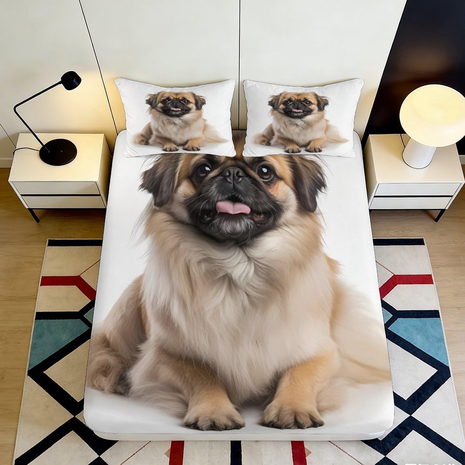 3D Printed Dog Illustration Fitted Sheet Microfiber Soft Non-Slip Puppy Bed Cover for Bedroom Guest Room Decor 90x200x25cm