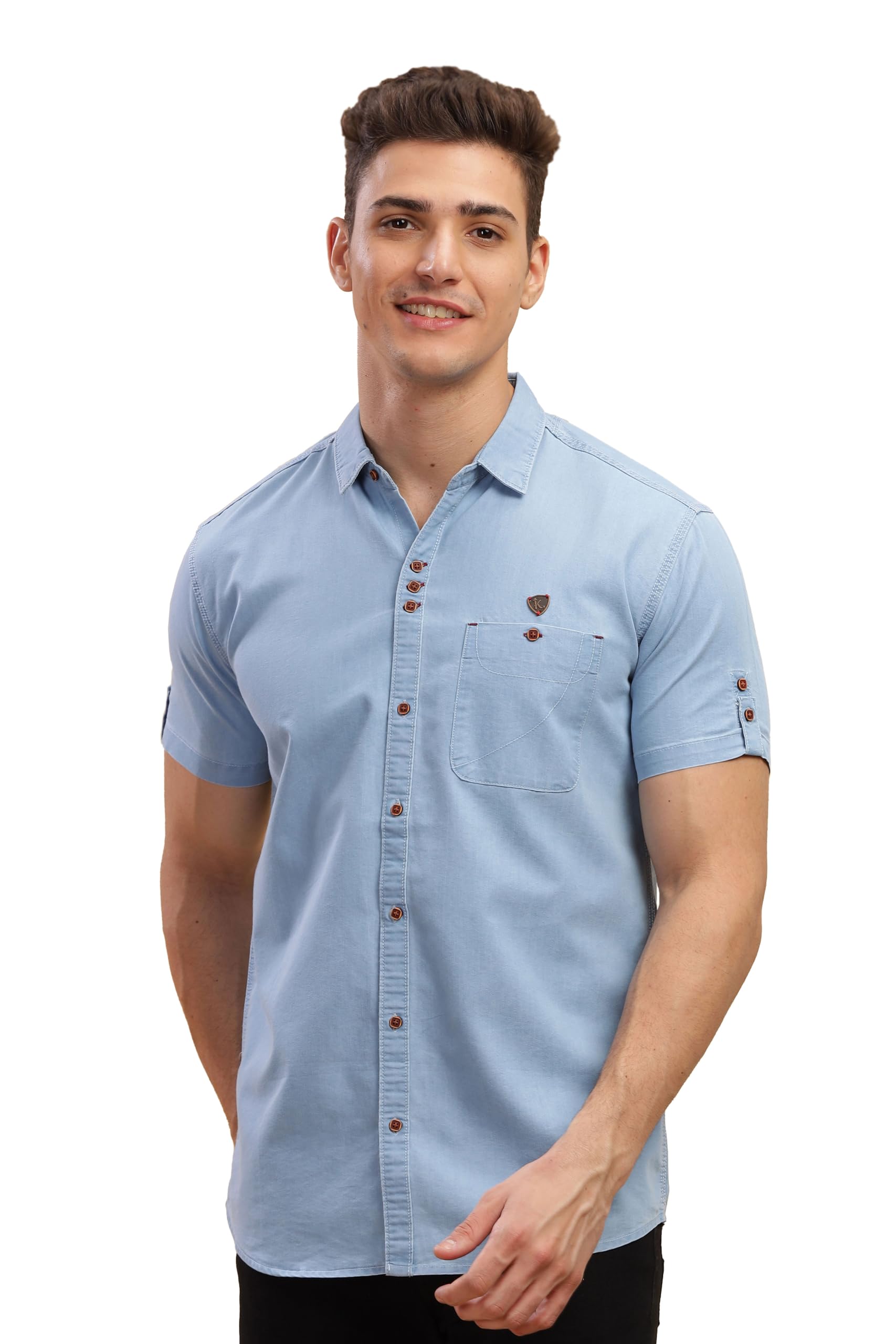 kuons avenue Men's Half Sleeve Smart Casual Denim Shirt | Jeans Shirt for Men-picture-31