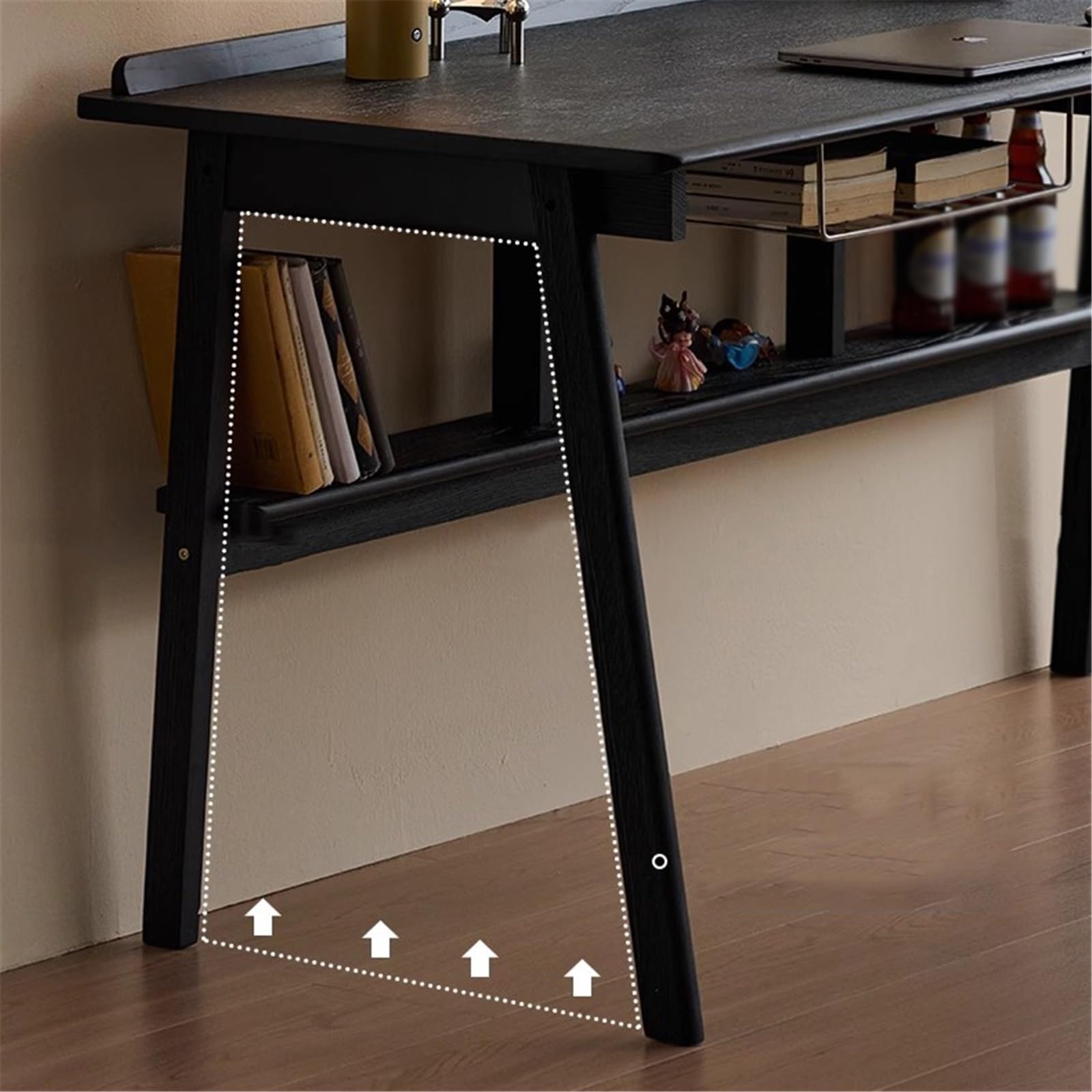 Scrivania da gioco moderna in legno di frassino massiccio con ripiani aperti, perfetta per computer portatili e PC, tavolo da gioco slish cuter per giocatori e ufficio domestico
