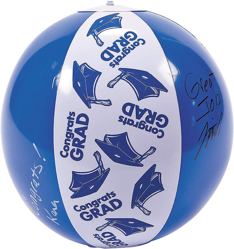Fun Express - Blue Autograph Grad Beach Ball for Graduation - Toys - Inflates - Beach Balls - Graduation - 12 Pieces