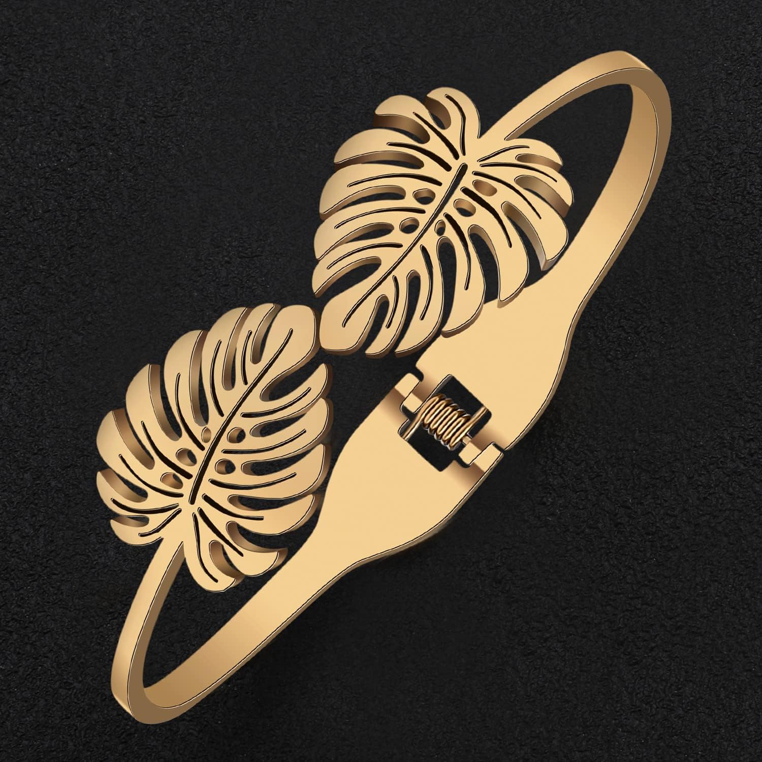 Stainless Steel 18K Gold Leaf Bangle Cuff Bracelet for Women Dainty Crystal Jewelry Gifts for Birthday Charms - Image 6