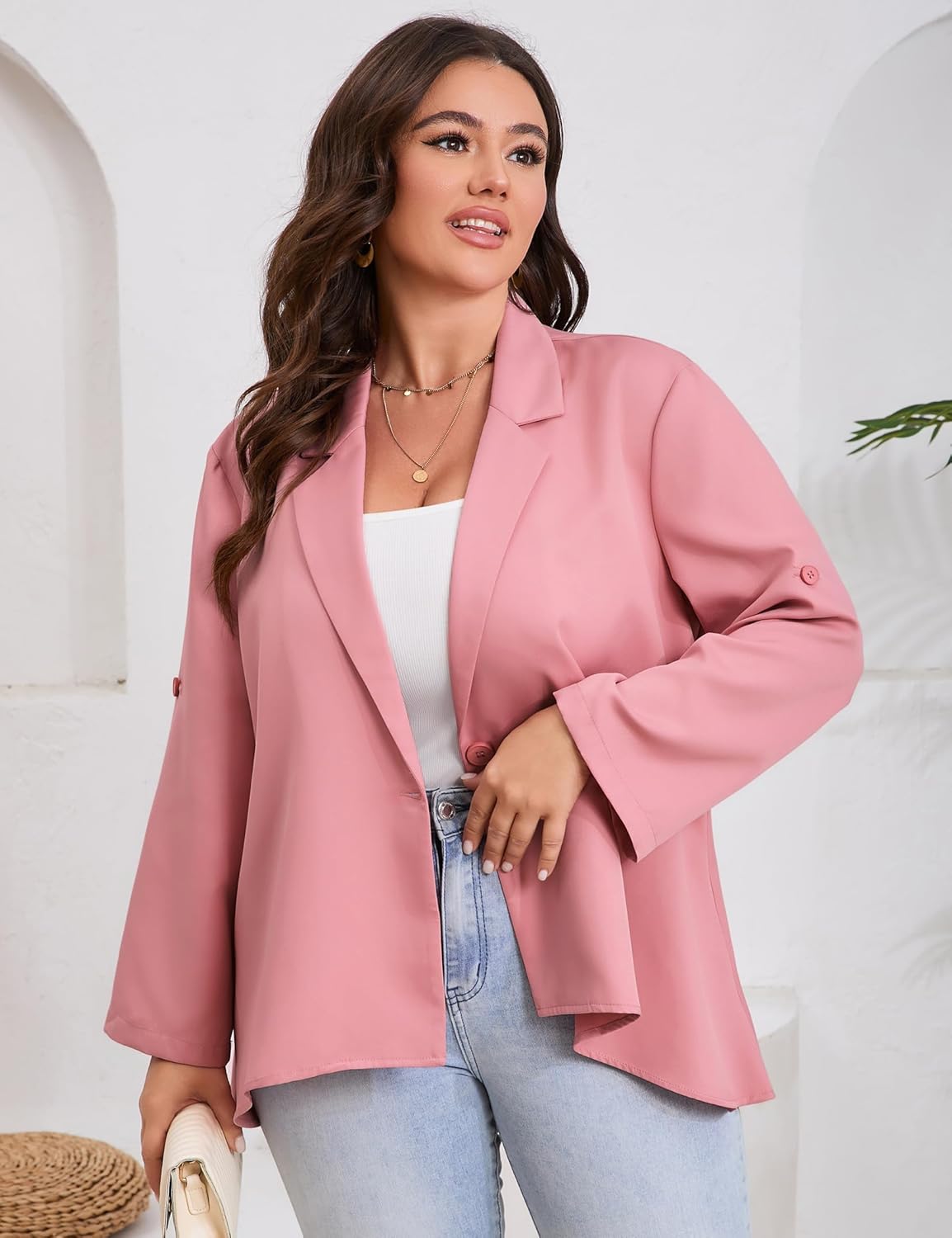 ShopWonder Womens Plus Size Long Sleeve Classic Draped Open Front Lightweight Blazer - Image 5