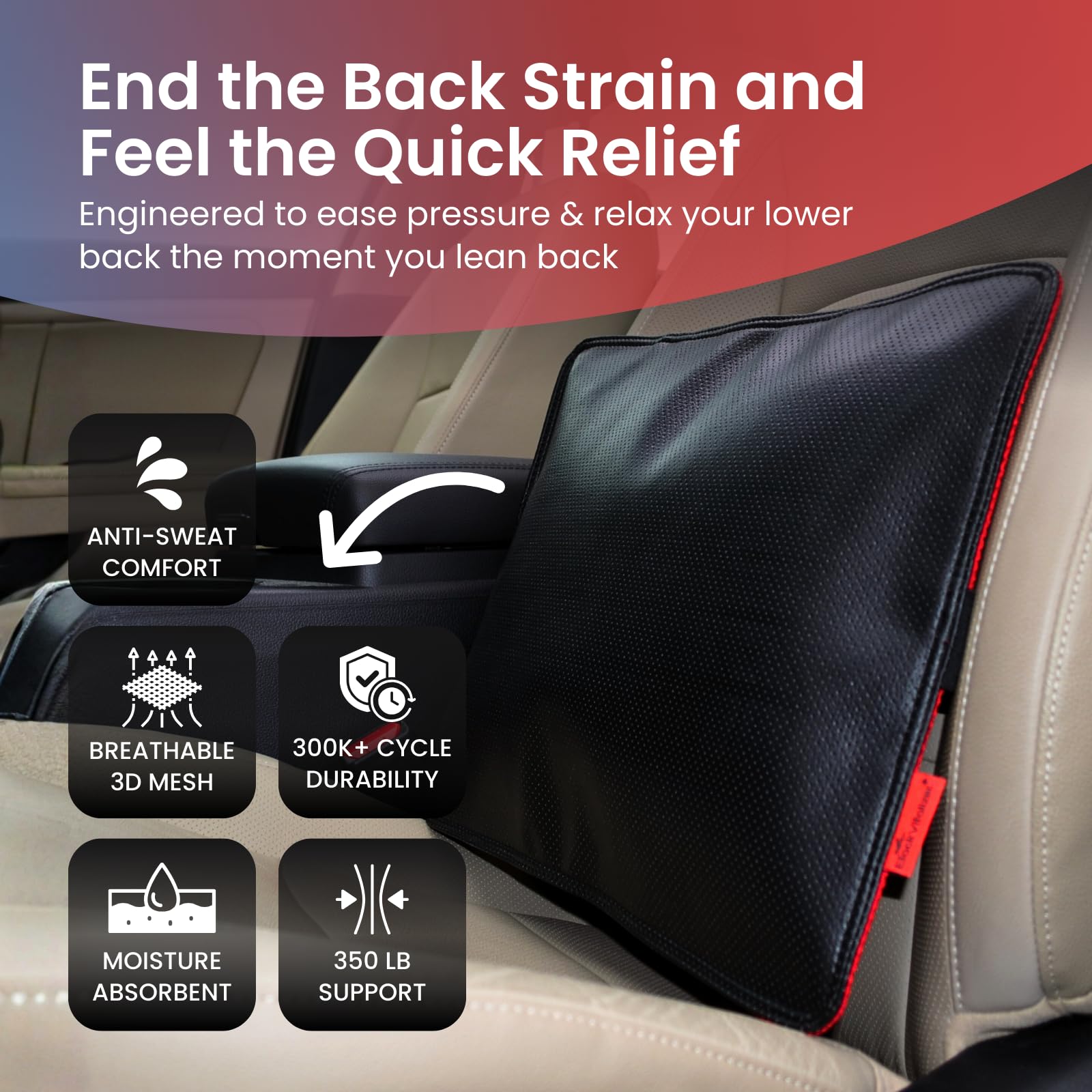 Ajuvia Back Vitalizer Lendenwirbel-Stützkissen - Stufenlos stützverstellbares Ergonomisches Luftpolster für Bürostuhl & Auto - Atmungsaktiv, Anti-Schwitzen - Unterstützt die Sitzhaltung