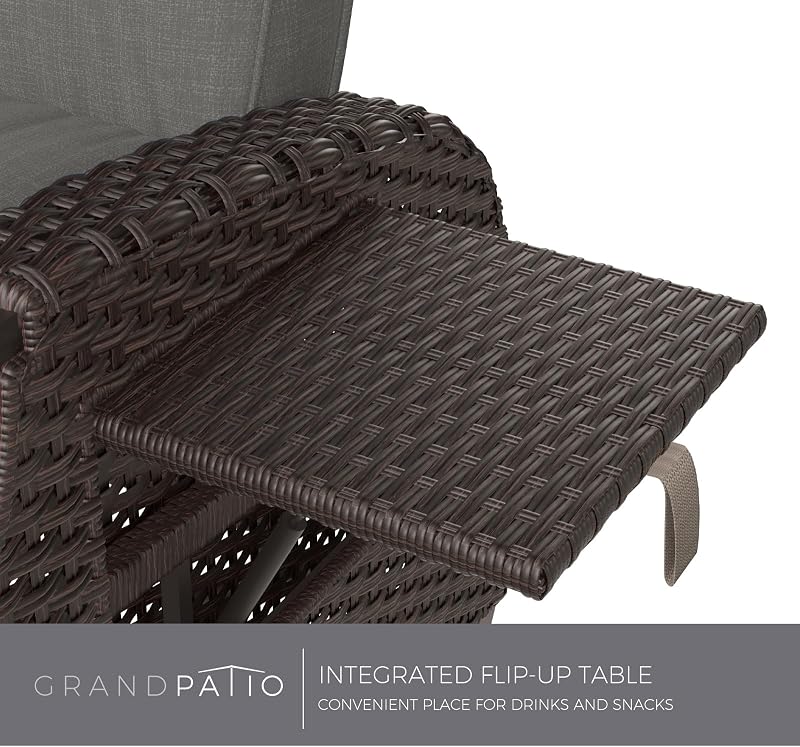 Grand patio Outdoor Recliner with Independent Adjustable Back and Footrest, Air Pump 150° Lay Flat Reclining Chair Removable Olefin Cushion Flip-Up Table Wicker Grey 1PC image 6