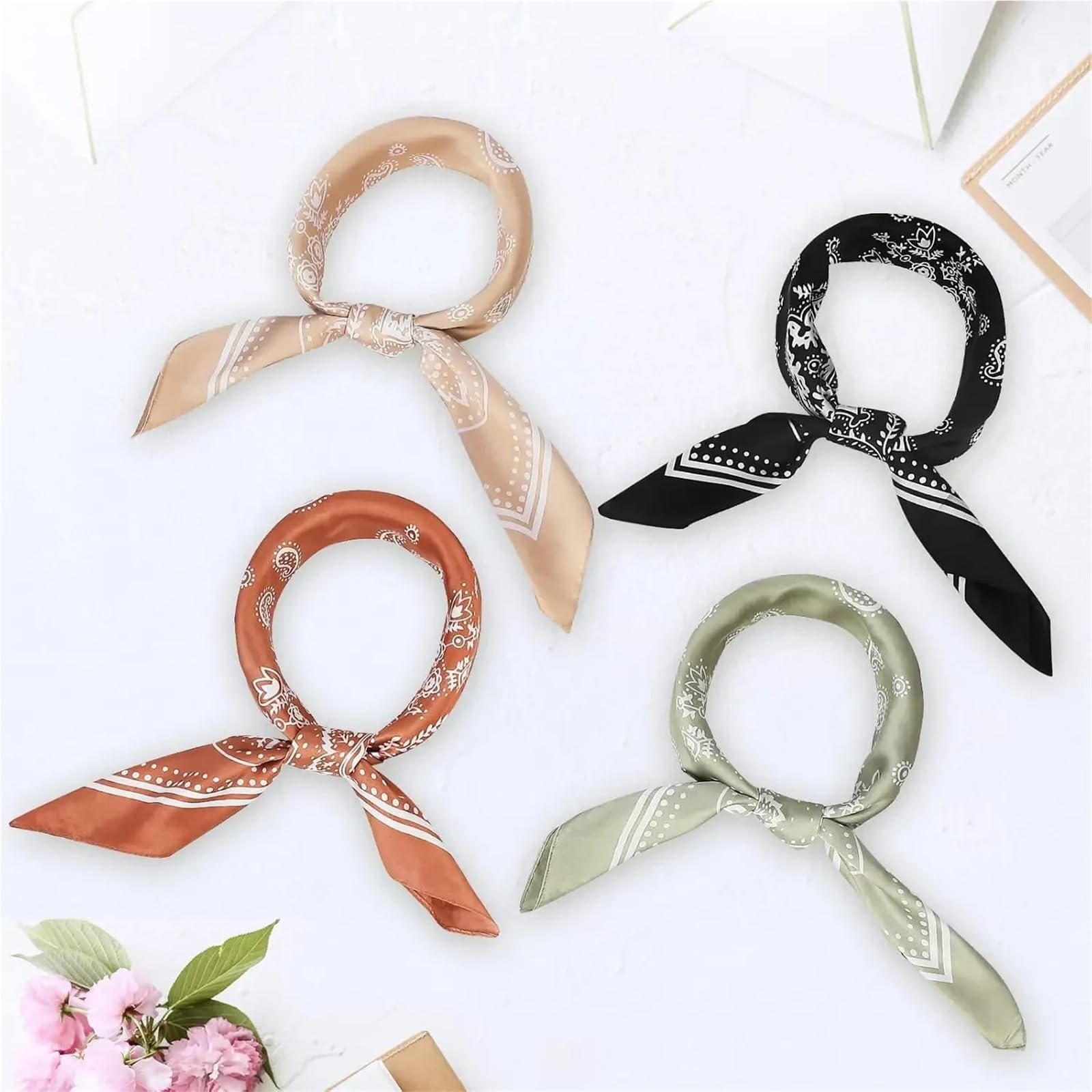 Bufandas Para Mujer 4 pañuelos grandes de seda for la cabeza, bufandas cuadradas, pañuelo for el cuello, for mujeres y niñas