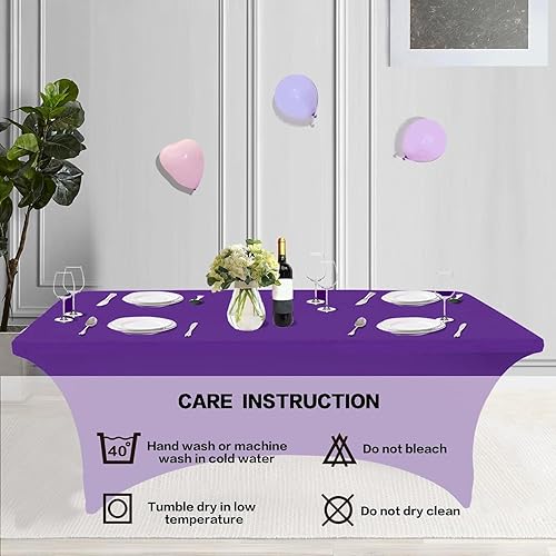 Miniatura 5 de IVAPUPU Paquete de 2 Manteles de Mesa de 6 Pies para Mesas Rectangulares Ajustados para Eventos Elásticos Color Púrpura Cubiertas de Mesa Lavables