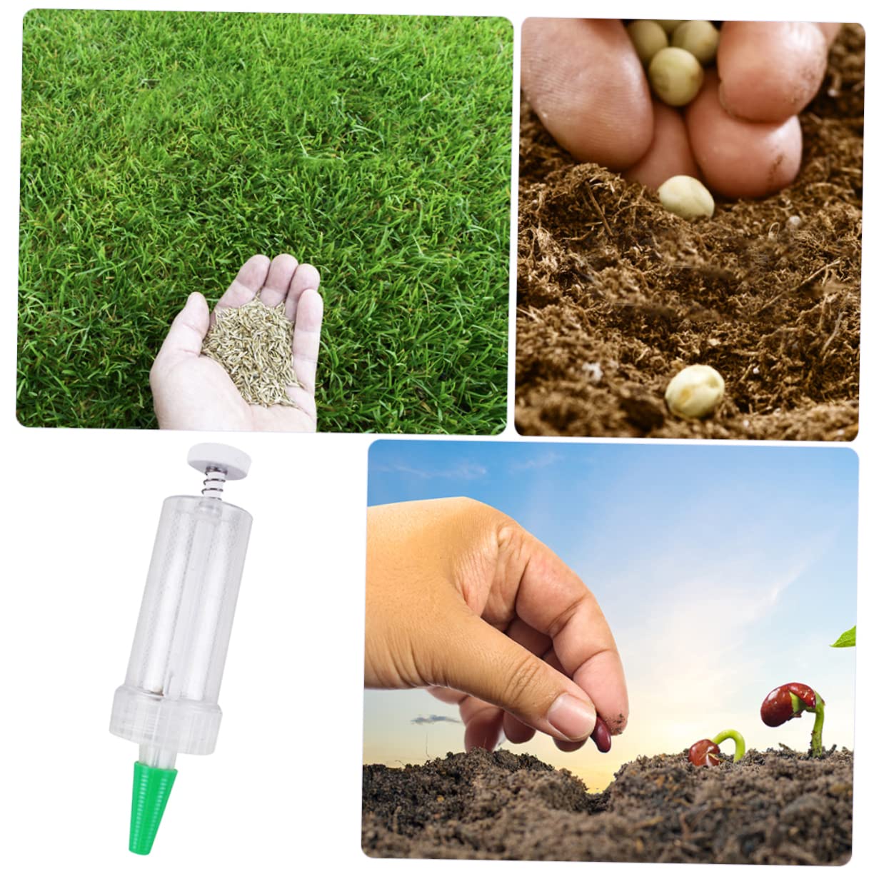 POPETPOP 5 Pièces Semeur Jardinage Semoir Petit Épandeur Semoir à Gazon Manuel Râteau Jardinière à Pousser à La Main Semer des Outils De Repiquage Clair Pôle Semoir Manuel Machine Plastique