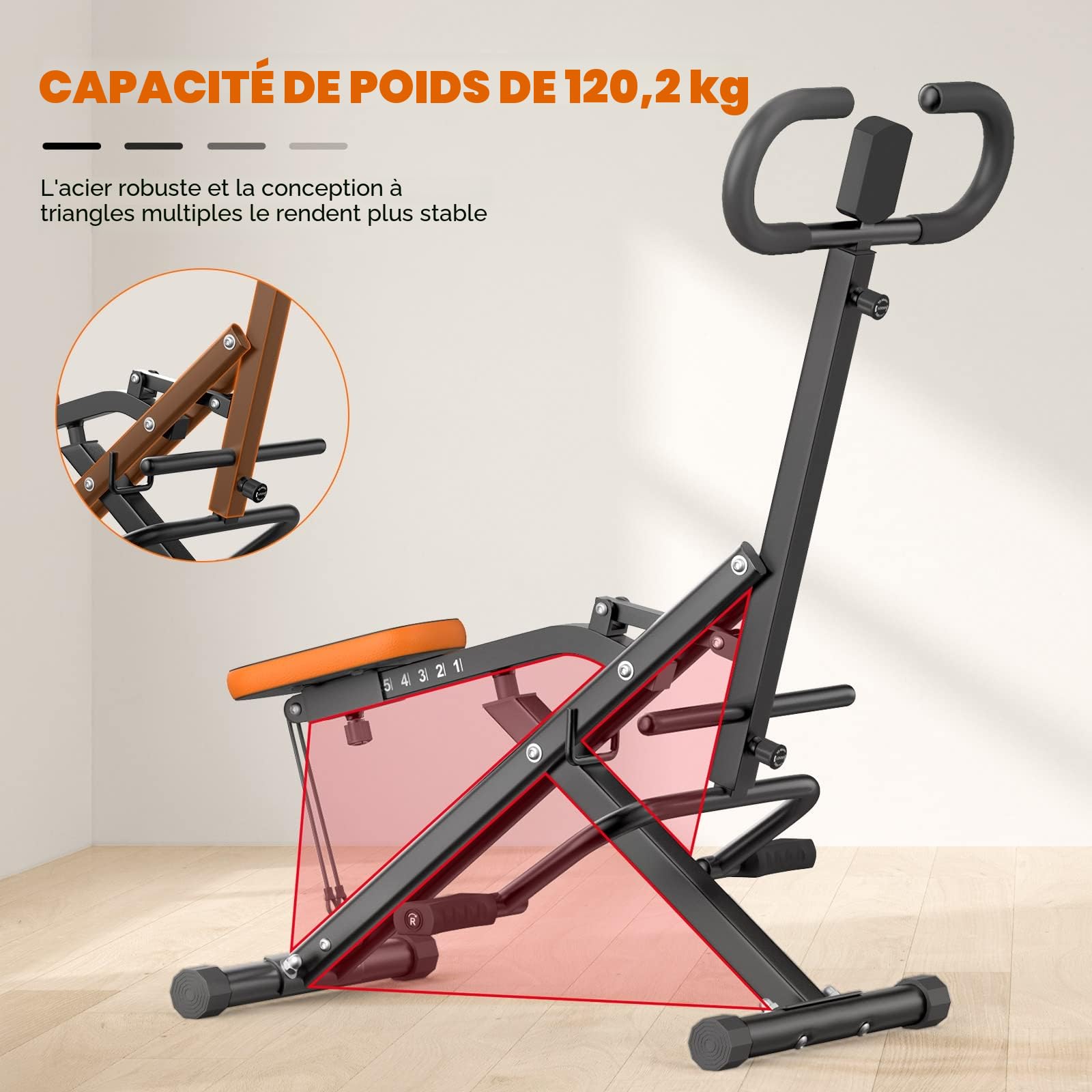 Dskeuzeew Appareil de Fitness Squat Assisté, Entraîneur Abdominaux Fessiers Jambes, Acier Allié Stable 120KG, Résistance Réglable 2 Bandes, Pliable Compact pour Maison, Écran Numérique Suivi Données
