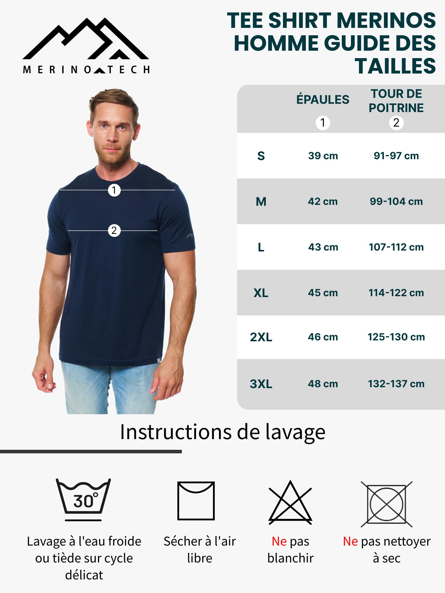 Merino.tech Tee Shirt Homme - T Shirt Sport Homme Merinos en sous Vetement Merinos à Manches Courtes