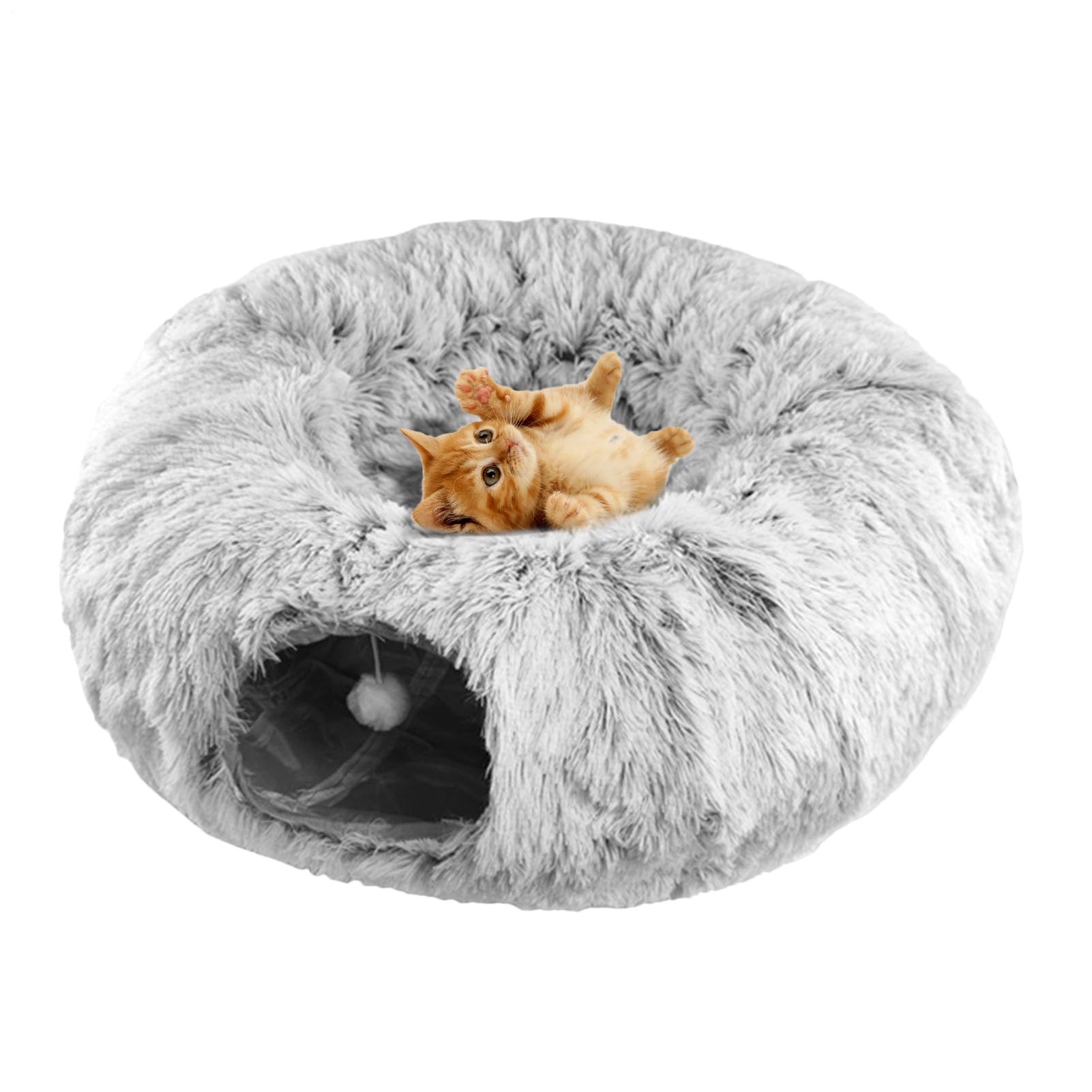 Kocie Legowisko Tunelowe Donut Pluszowe Legowisko Dla Kociąt Dwa W Jednym | Ogrzewane Legowisko dla Kota Dla Właścicieli Zwierząt I Miłośników Kotów Do Sypialni Domu Schroniska Kliniki