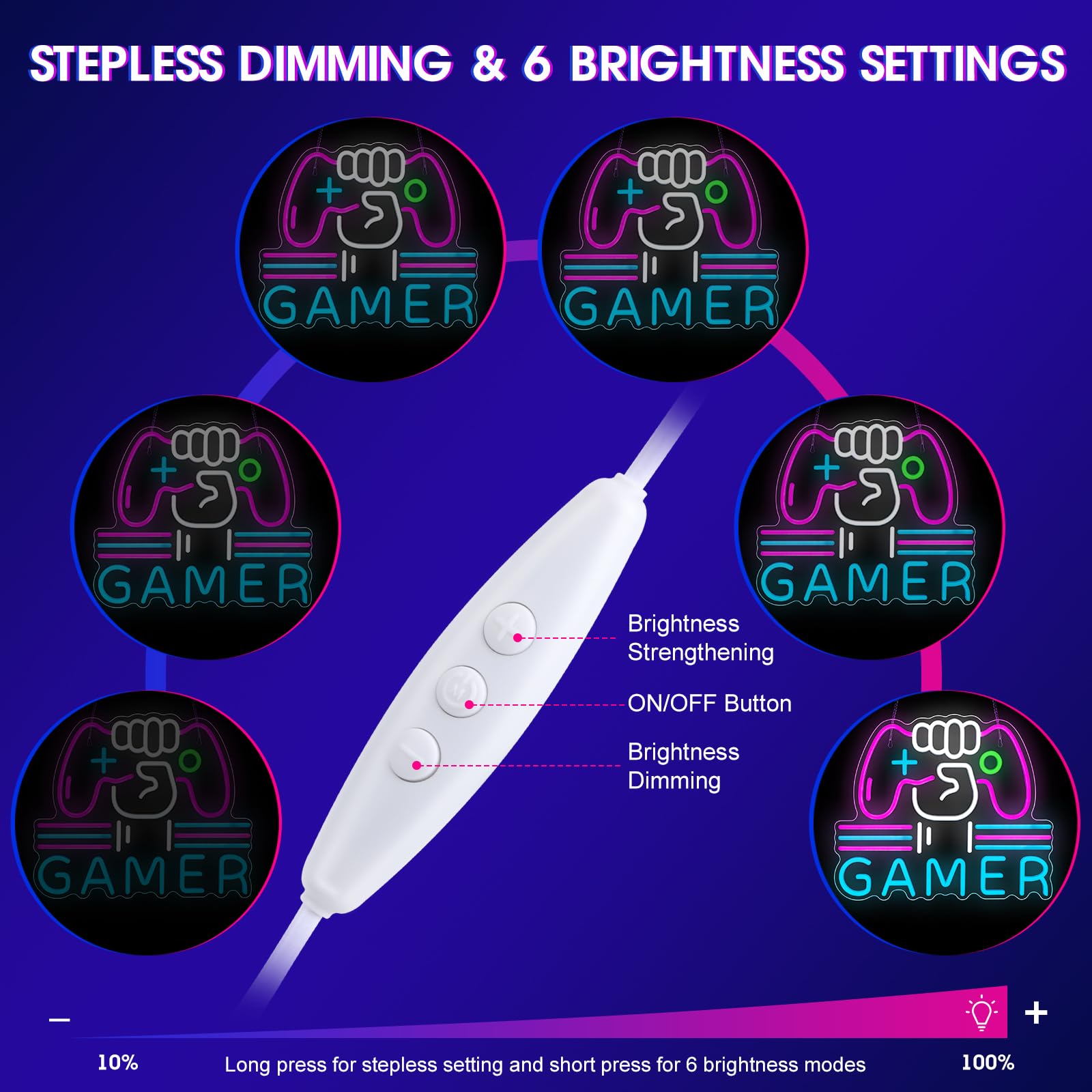 Gamer Neon Schild, hell und dimmbar, großes buntes Neonlicht für Gaming-Video-Zimmer, Schlafzimmer, Wanddekoration, USB-betriebene LED-Spielzimmer-Nachtlichter, cooles Geschenk für Jungen, Teenager,