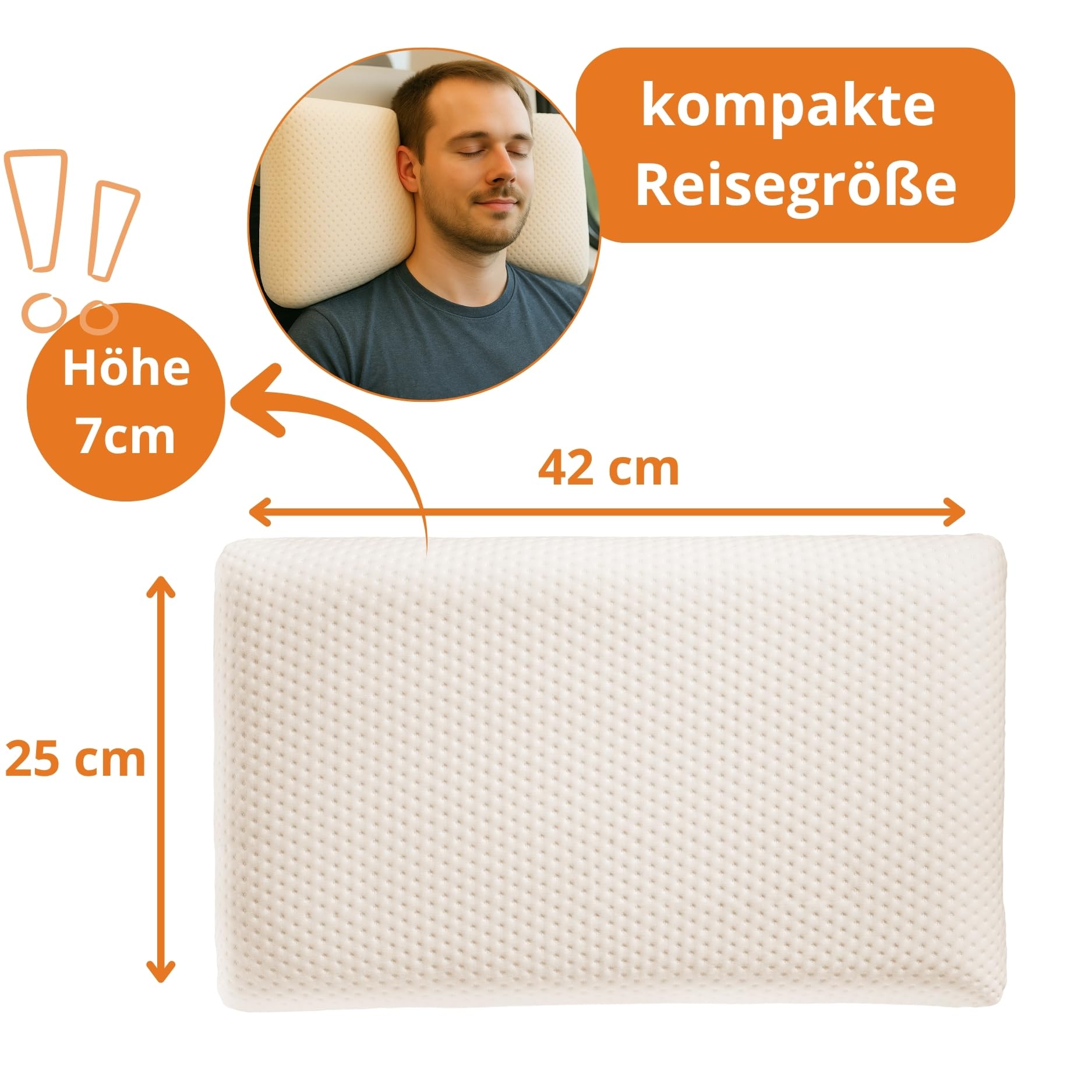 sleepling kleines Reisekissen 25x42cm, Höhe 7cm, Nackenkissen, orthopädisches Kissen, Komprimierbares Memory Foam Visco Kopfkissen 25 x 42 cm, ergonomisches Nackenstützkissen, Made in EU, Oeko-TEX