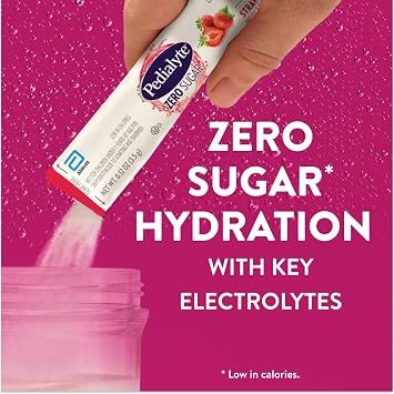 Pedialyte Electrolyte Drink Mix With Zero Sugar | Hydration With Key Electrolytes | Great Hydration Low in Calories | Strawberry, 24 Powder Packets