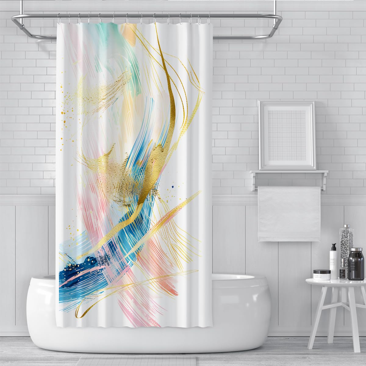 Rideau de Douche déco Salle de Bain marbre Clair W120xL200 cm
