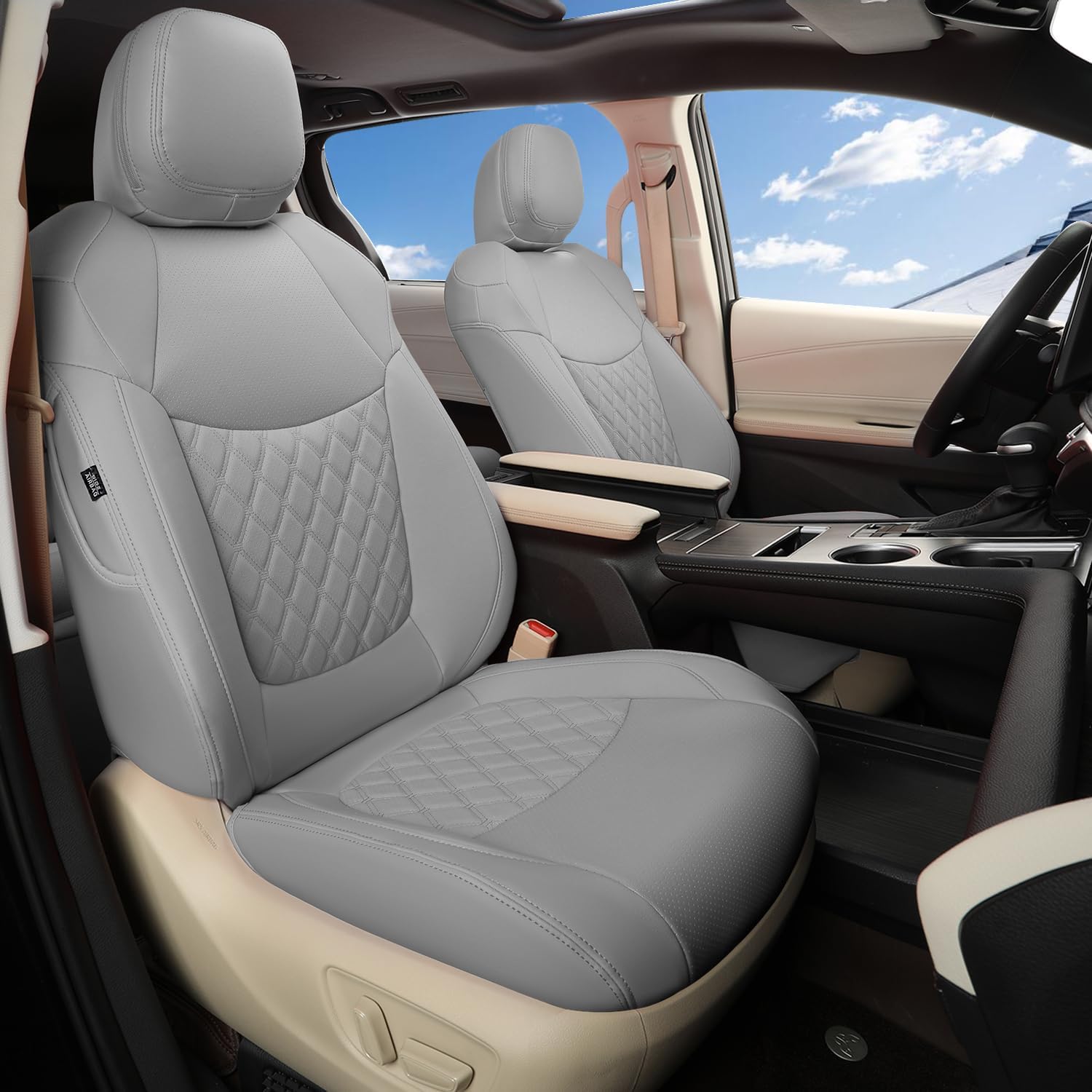 GIANT PANDA Custom Fit Sienna Car Seat Covers for Select Toyota Sienna LE,XLE, SE,XLE Premium 8 Passenger 2015 2016 2017 2018 2019 2020,Three Rows,Leather,(Full Set,Gray)