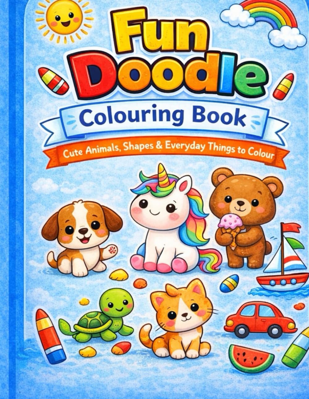 Fun Doodle - Colouring Book: Cute Animals, shapes & Everyday things to colour for Age 4+