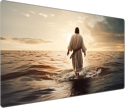 DEGDFSGR for MTG Playmat 24 x 14 inches for TCG Playmat Non-Slip Rubber Base Commander Playmat HD Cover for Magic The Gathering Playmat Iorcana Trading Card Game, Jesus Walk in The Water