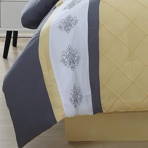 Miniatura 3 de Chezmoi Collection Boston Juego de ropa de cama de 7 piezas, diseño de celosía con rayas, acolchado, costura pinsonic, plisado, Poliéster & Mezcla