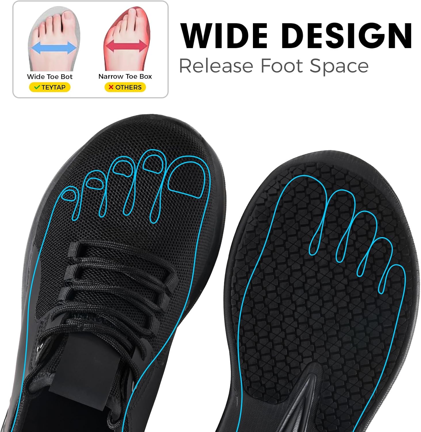 Wide Non Slip Work Shoes for Men Women Waterproof Slip Resistant Kitchen Chef Tennis Walking Running Sneakers Lightweight Breathable Comfortable