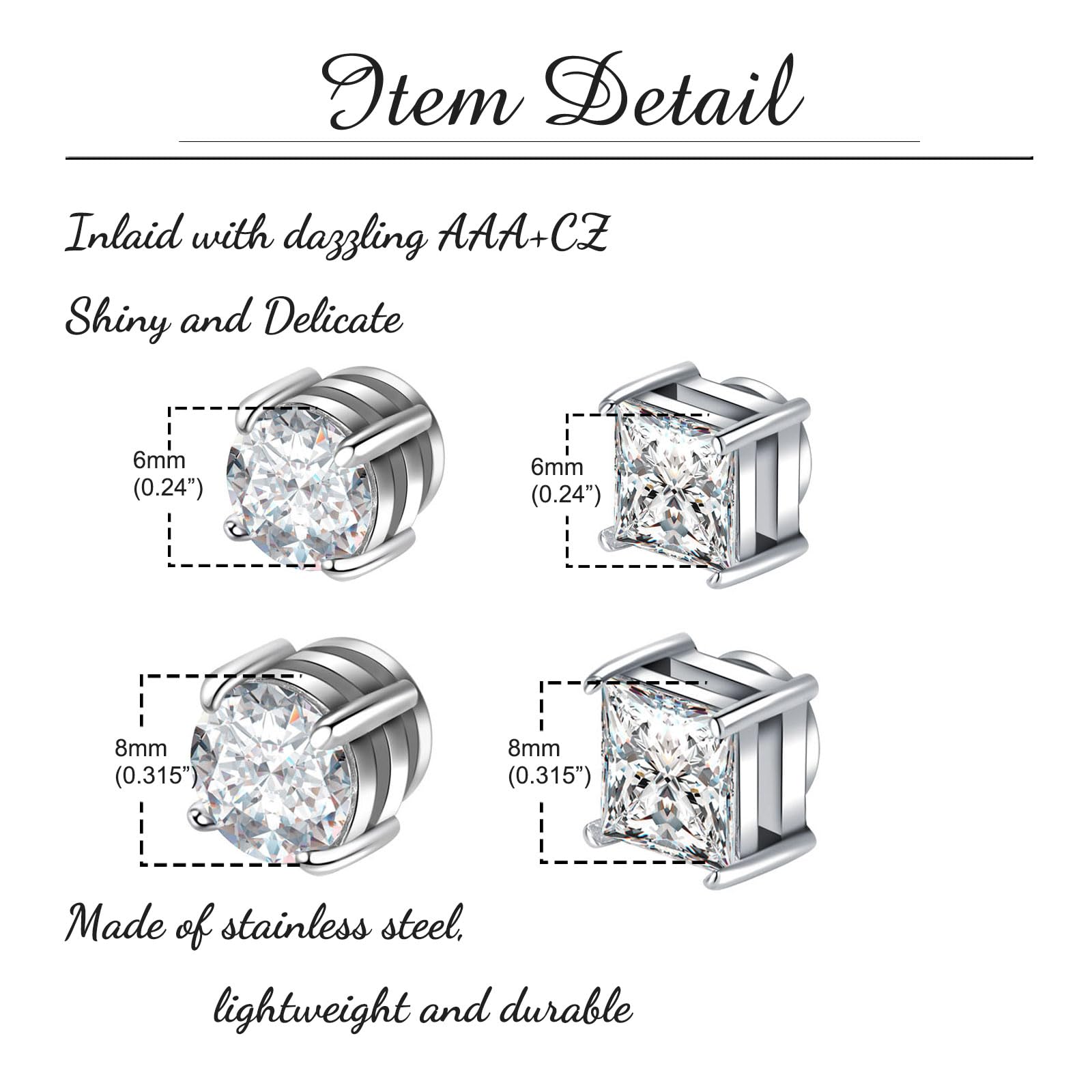 Magnetic Earring Studs Stainless Steel Fake Earring Non Piercing for Women Men Clips On Earrings Silver Black — view 2