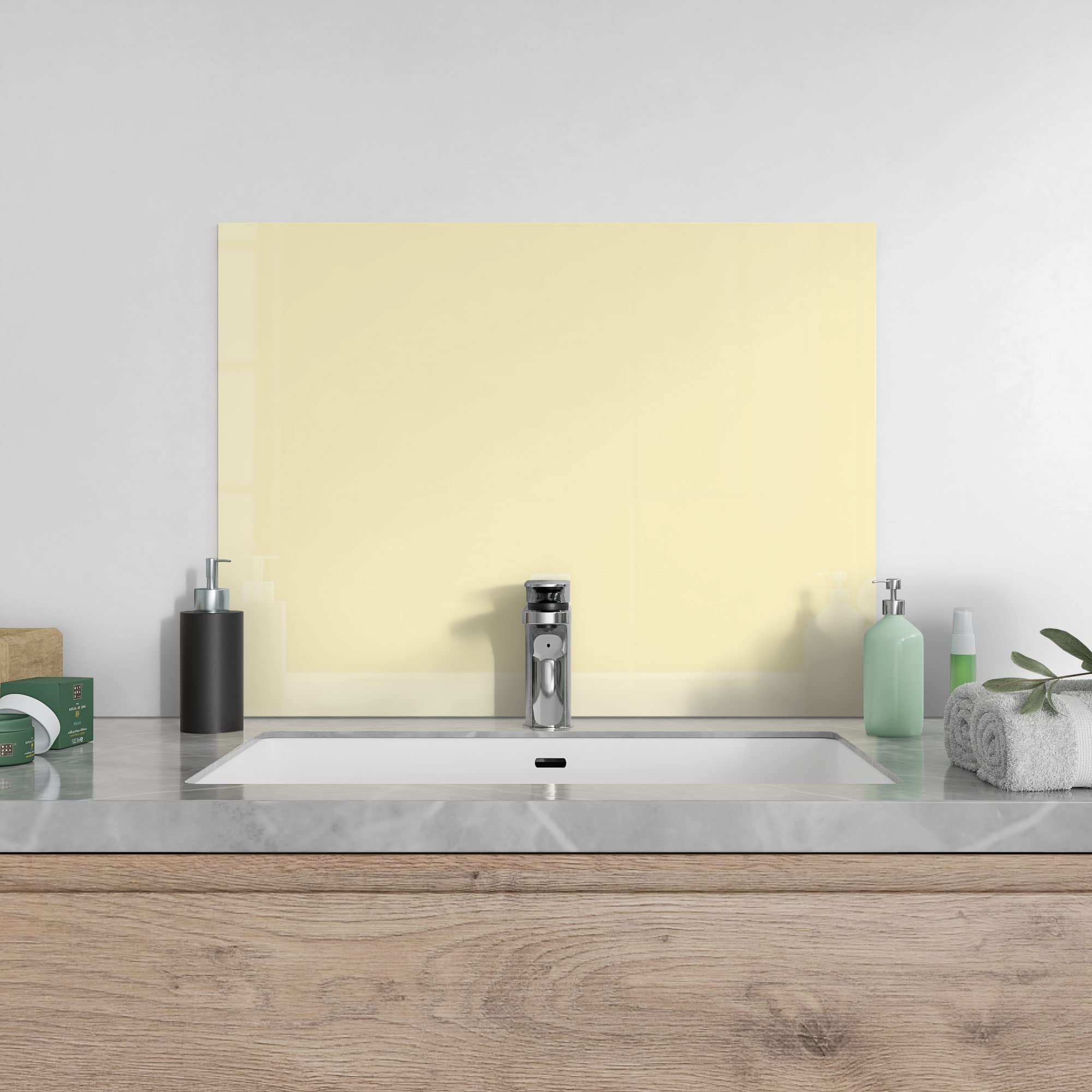 DEQORI Küchenrückwand Glas | Unifarben - Beige | 80x60 cm | Bad- oder Herd-Rückwand | Herdblende Spritzschutz für Küche & Badezimmer | moderne Deko für Fliesenspiegel