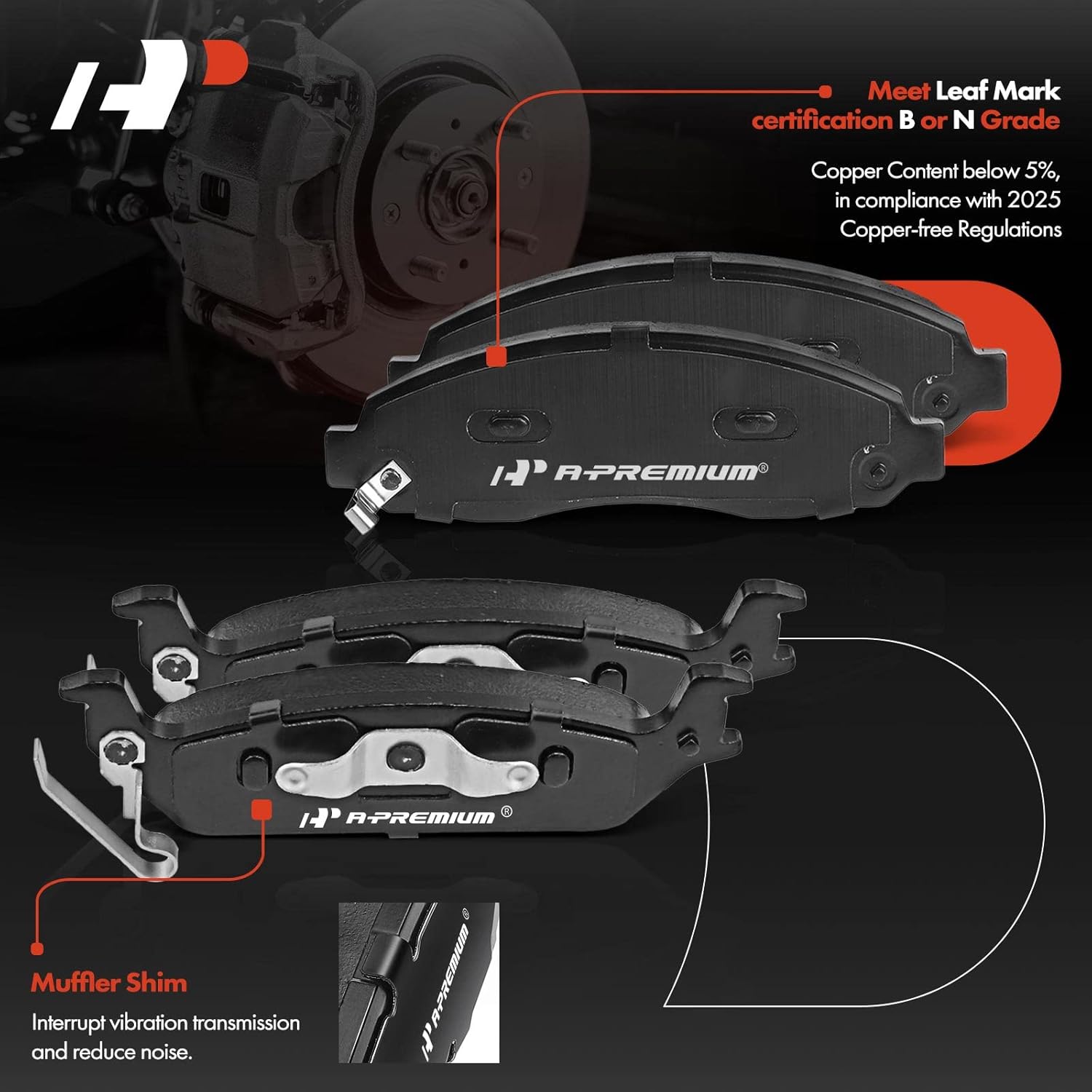 A-Premium Front & Rear Disc Brake Calipers with Ceramic Pads Compatible with Dodge Dakota 2003-2004 3.7L 3.9L 4.7L 5.9L 12-PC Set