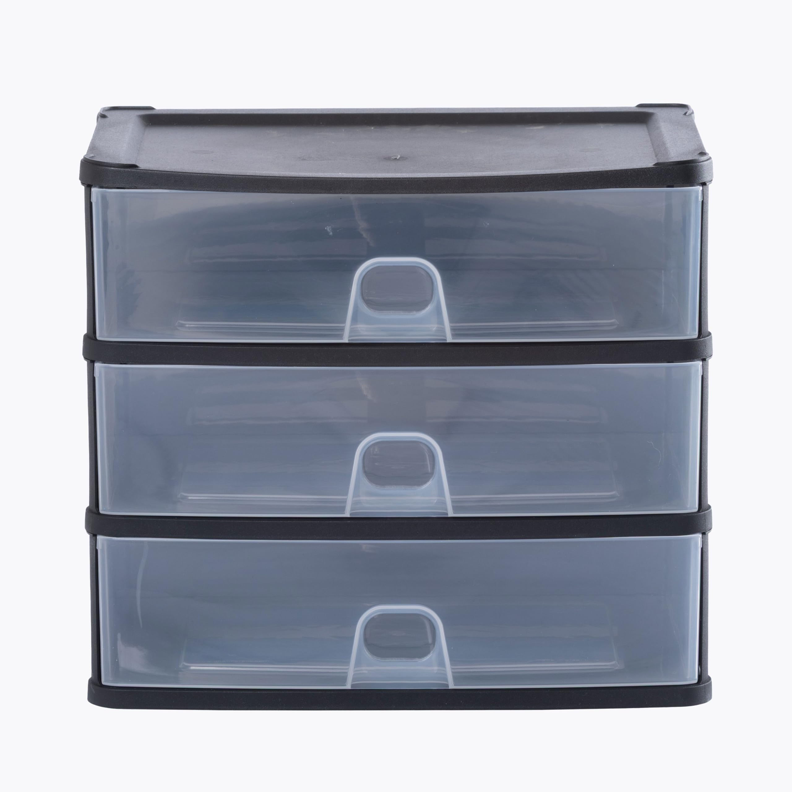 Wham Black/Clear Organise 3 Drawer Medium Plastic Storage Unit | 3 X Deep Drawers | Slimline Design | Ideal For Office, School & Home Storage | Fits A4 | Made In Uk