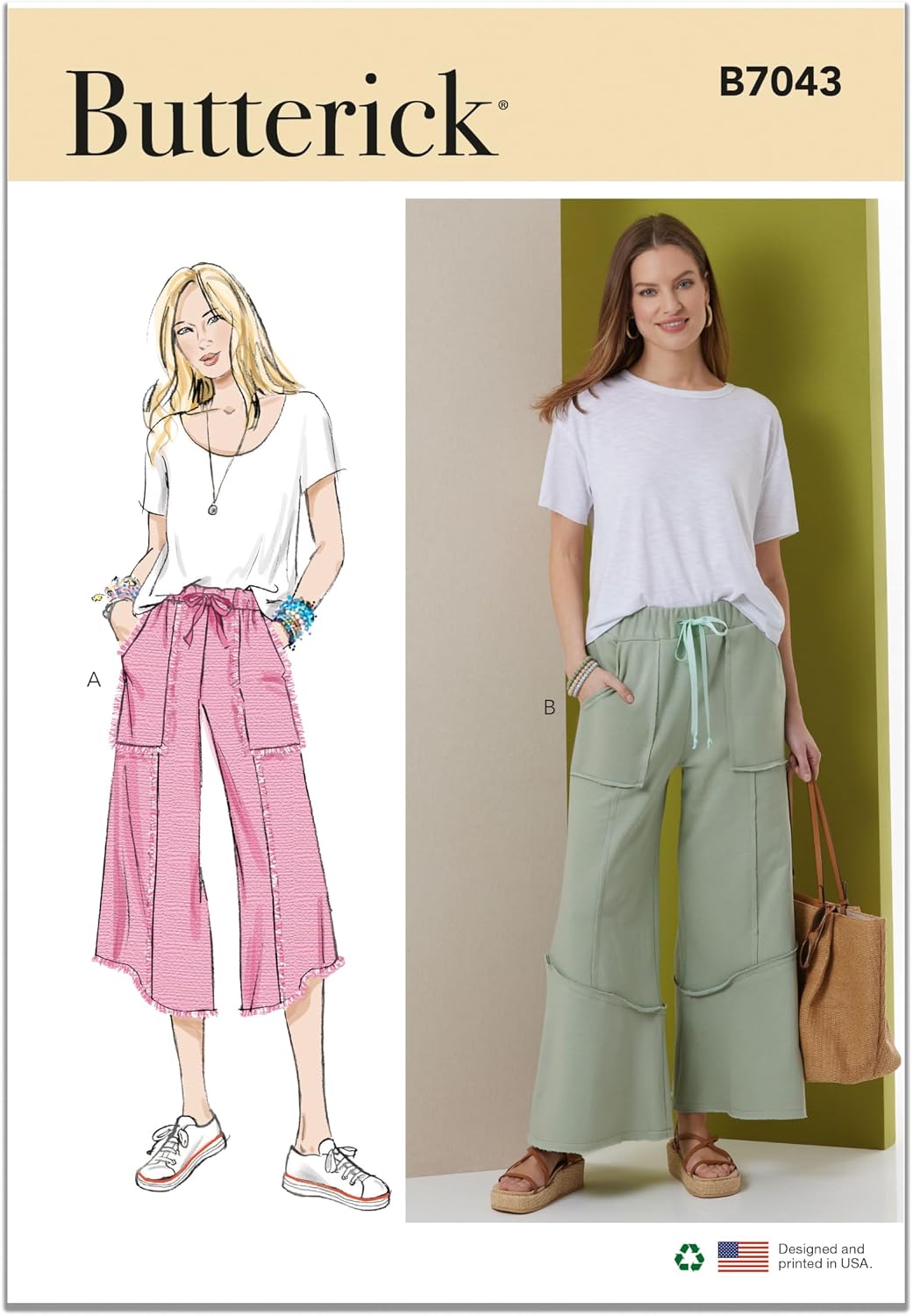 Butterick B7043A Misses' Semi-Fitted Pull-on Pants Sewing Pattern Packet, Design Code B7043, Sizes XS-S-M-L-XL-XXL