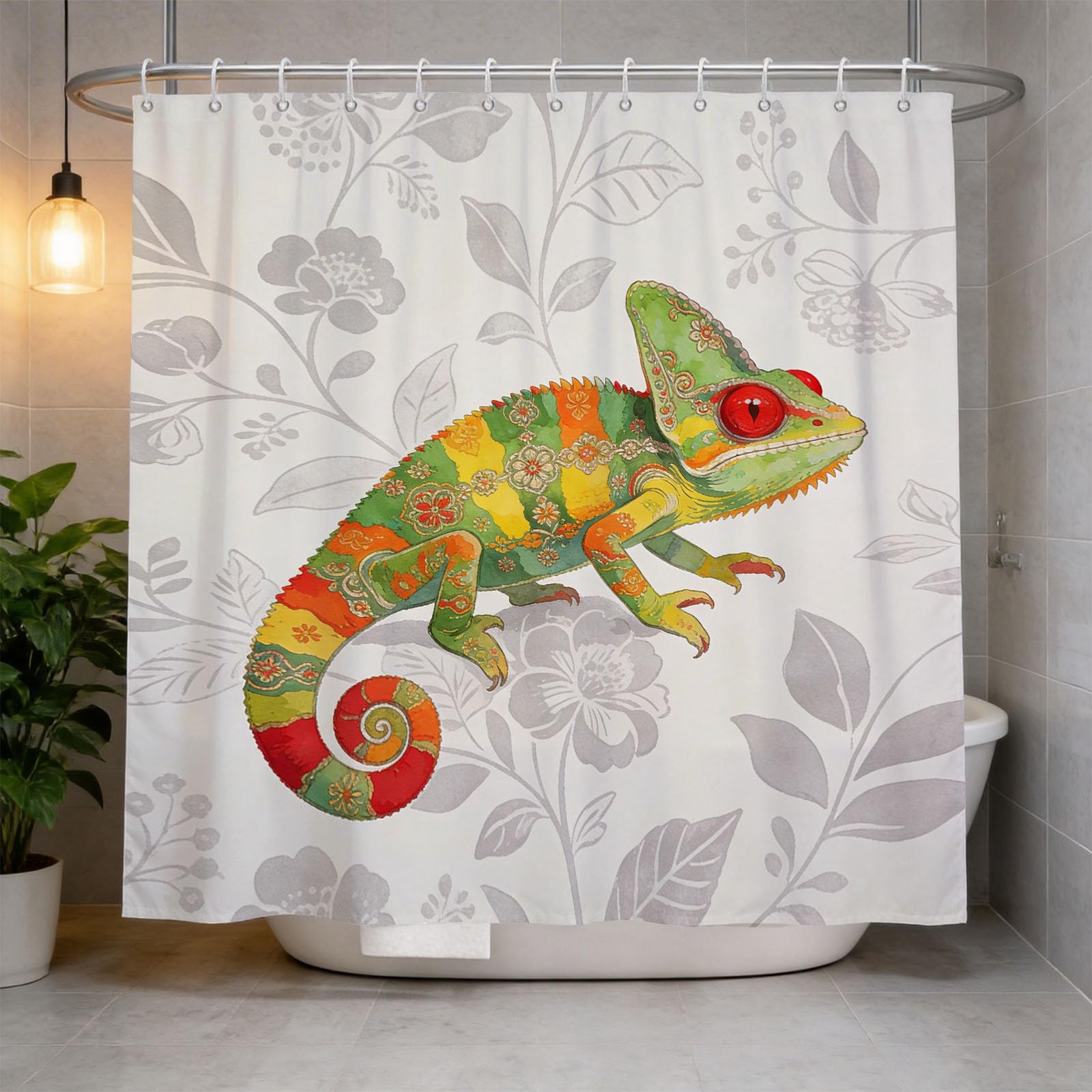 Hongduo 3D Lizard Shower Curtain for Stalls Bathtubs Flower Bathroom Decor Shower Curtain Set Polyester Fabric Waterproof 180x180cm/71X71 Inch with Hooks