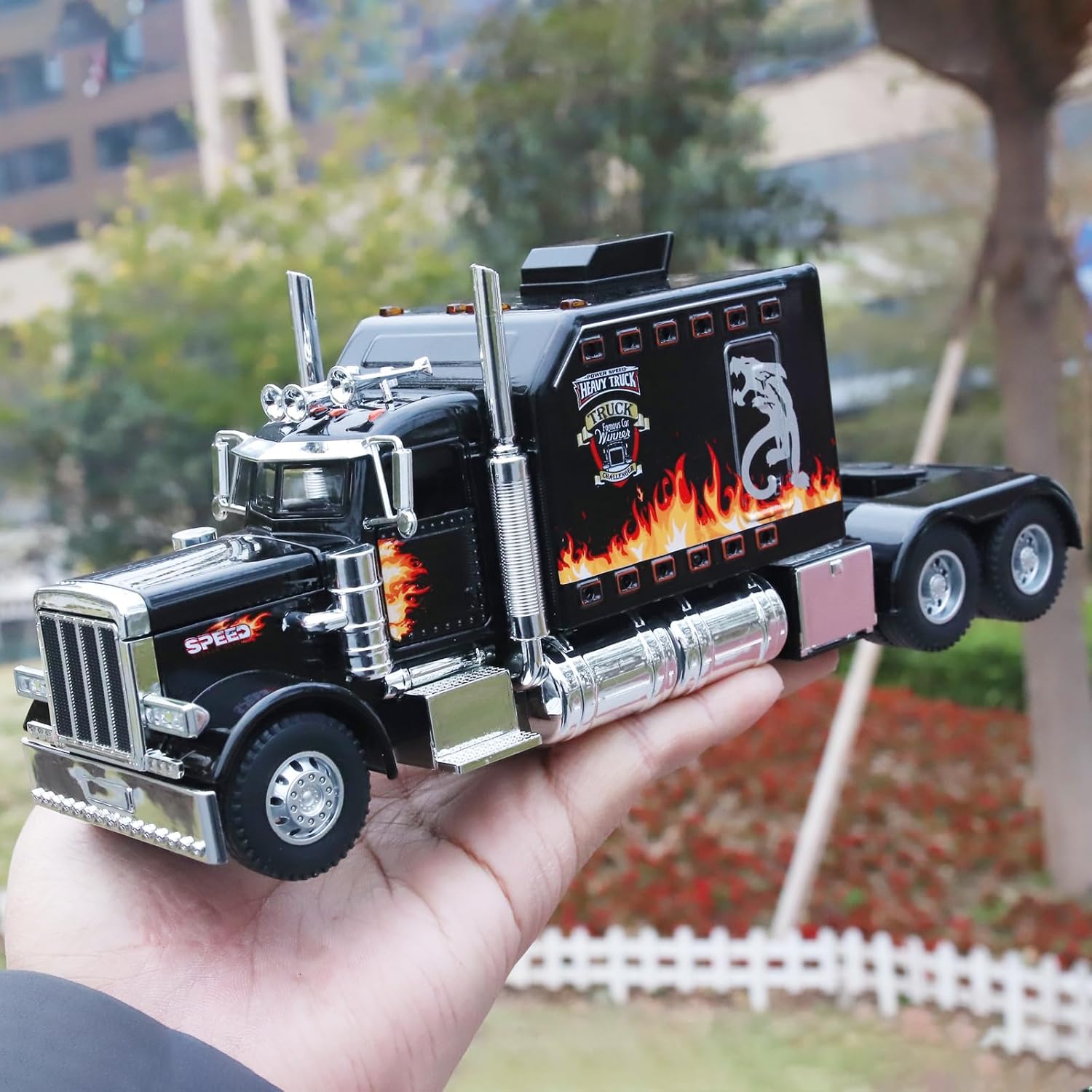 Semi Truck for Boys Tow Trucks Toy,Metal Diecast Trucks Model with Light and Sound Pull Back Semi Truck Toy,Truck and Trailer Toys for Boys Age 4-7(Black)