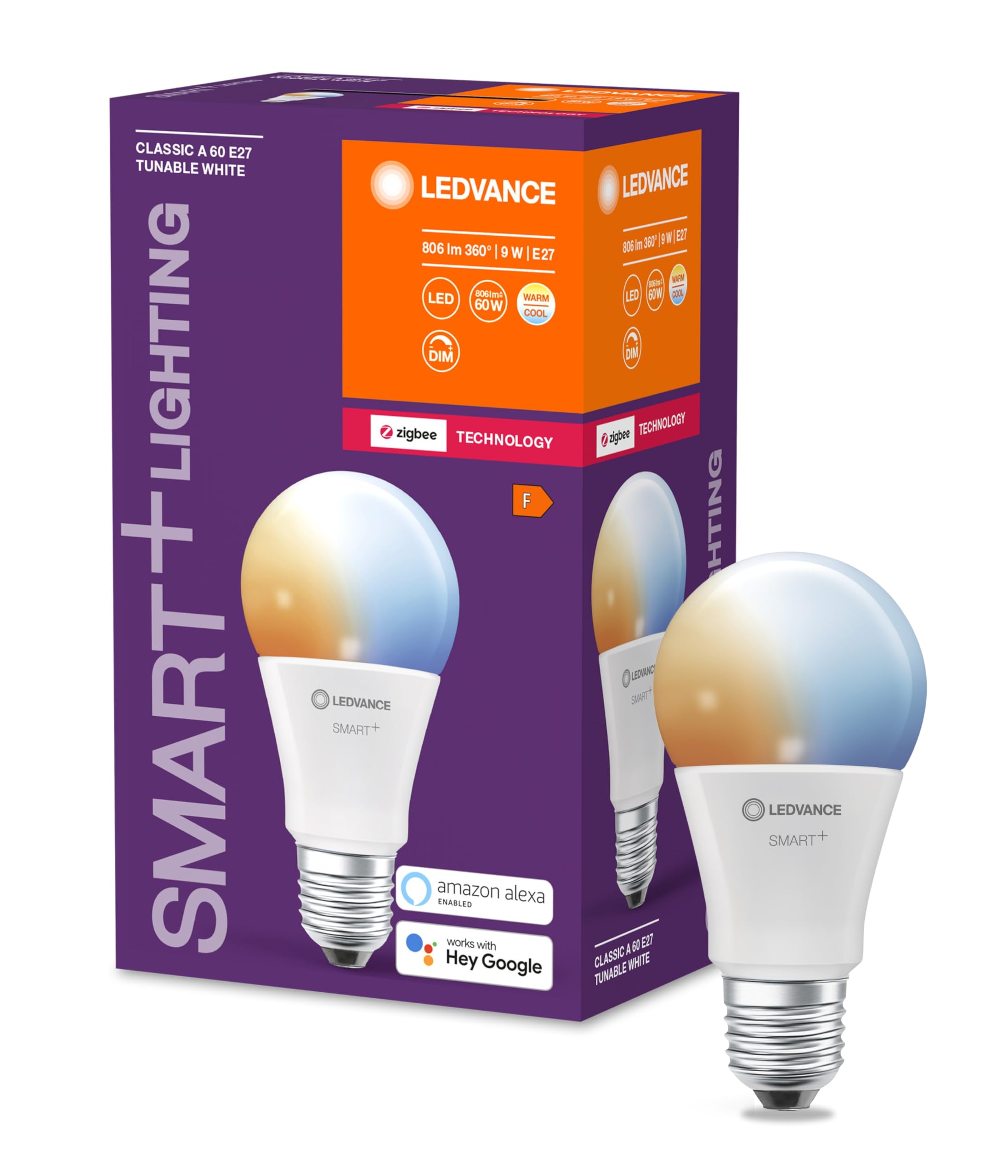 LEDVANCE LEDVANCE Smart+ Lampe mit ZigBee Technologie, 9W, A60, matt, Sockel E27, Lichtfarbe Tunable White, 806lm, 1er Pack