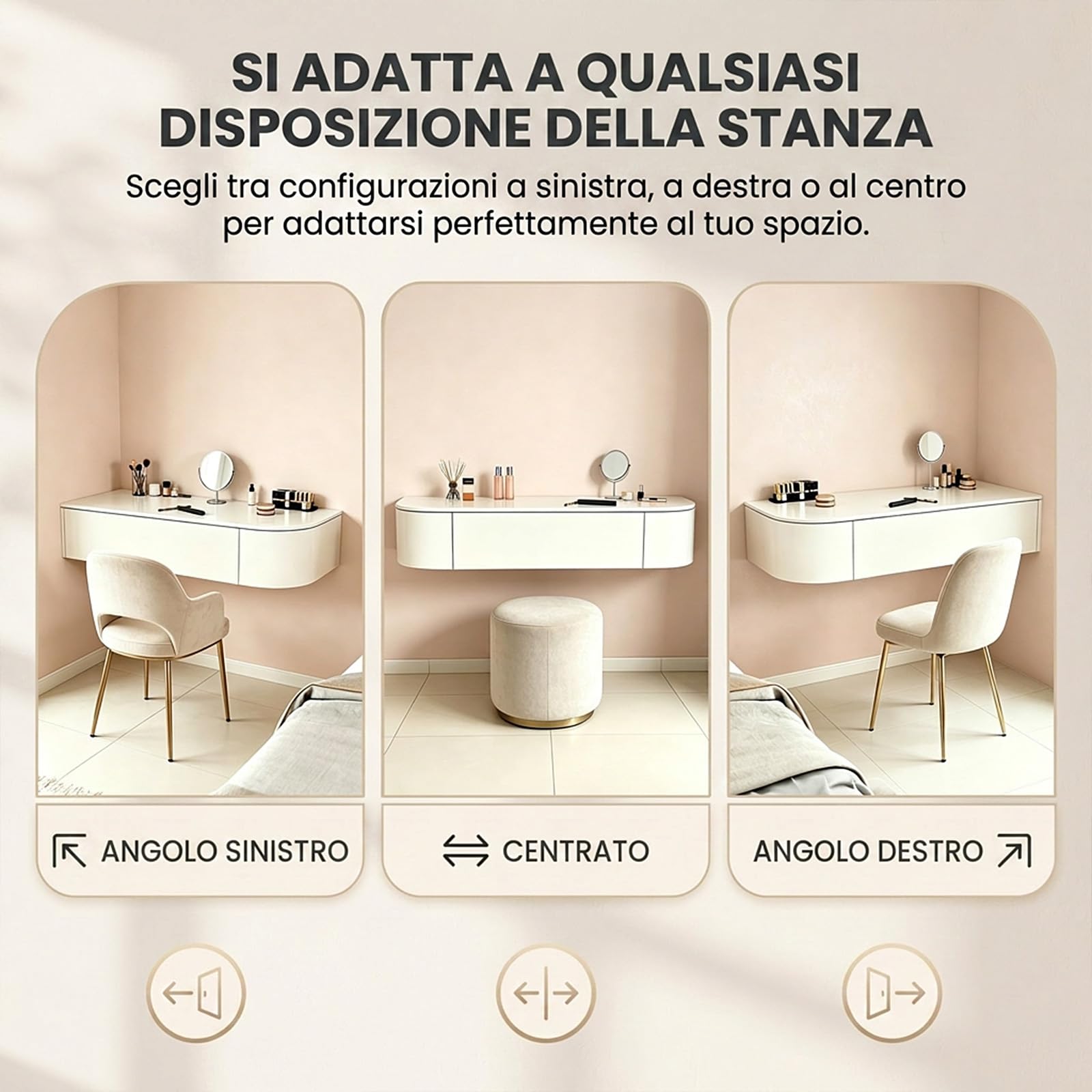 Postazione Trucco a Parete, Tavolo da Toeletta Senza Specchio, Toeletta da Trucco con Cassetto, Durevole e Stabile, Scrivania Sospesa per Camera da Letto e Spogliatoio, Già Assemblato