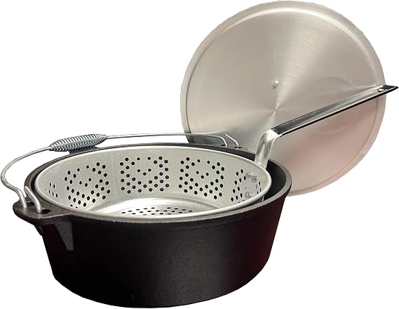 King Kooker CIFFB 6-Quart Cast-Iron Dutch Oven with Aluminum Lid and Basket