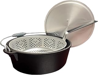 King Kooker CIFFB 6-Quart Cast-Iron Dutch Oven with Aluminum Lid and Basket