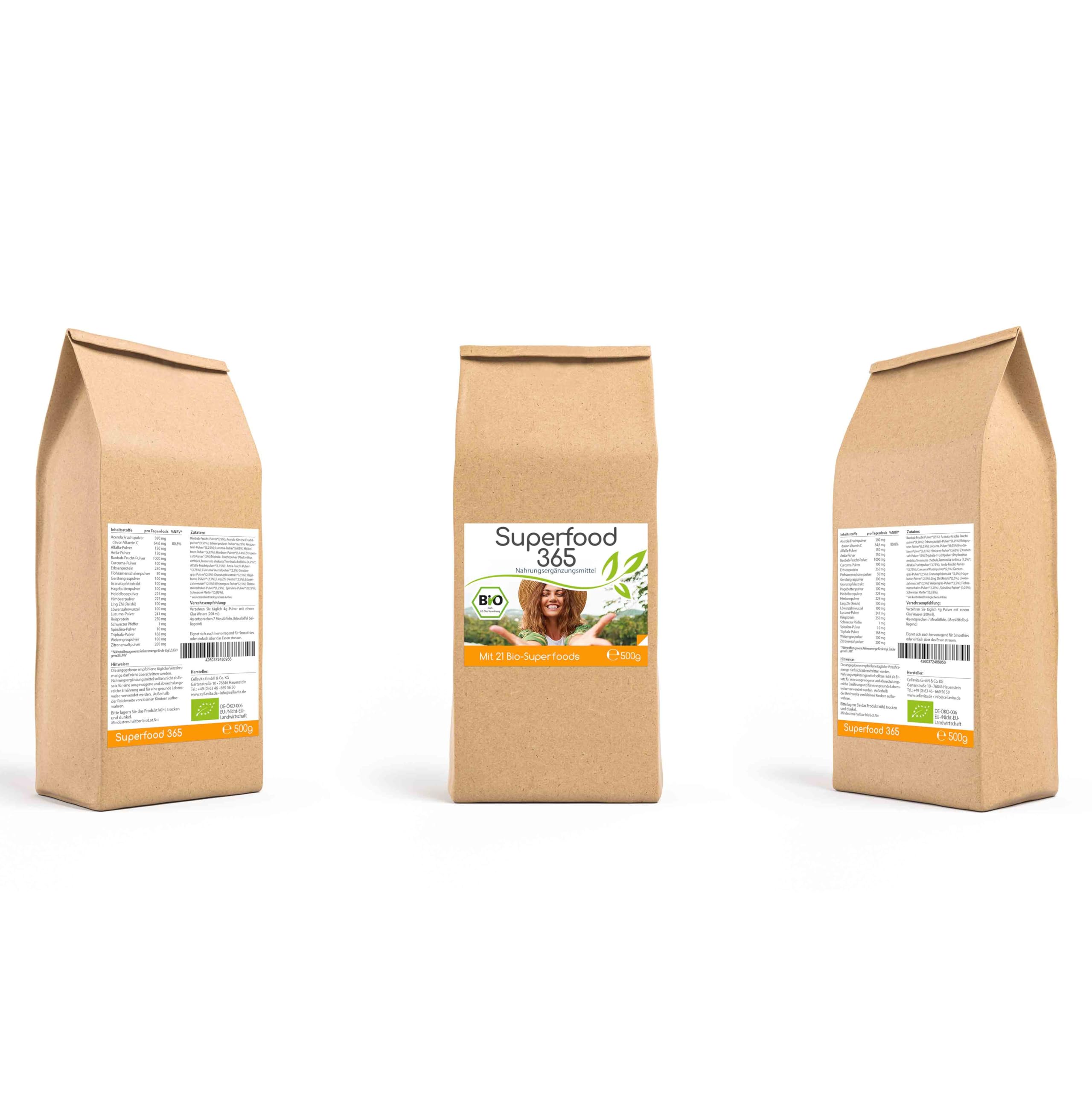 Superfood 365 Bio "Neue Rezeptur" - mit 21 Bio-Superfood (500g Im Beutel)