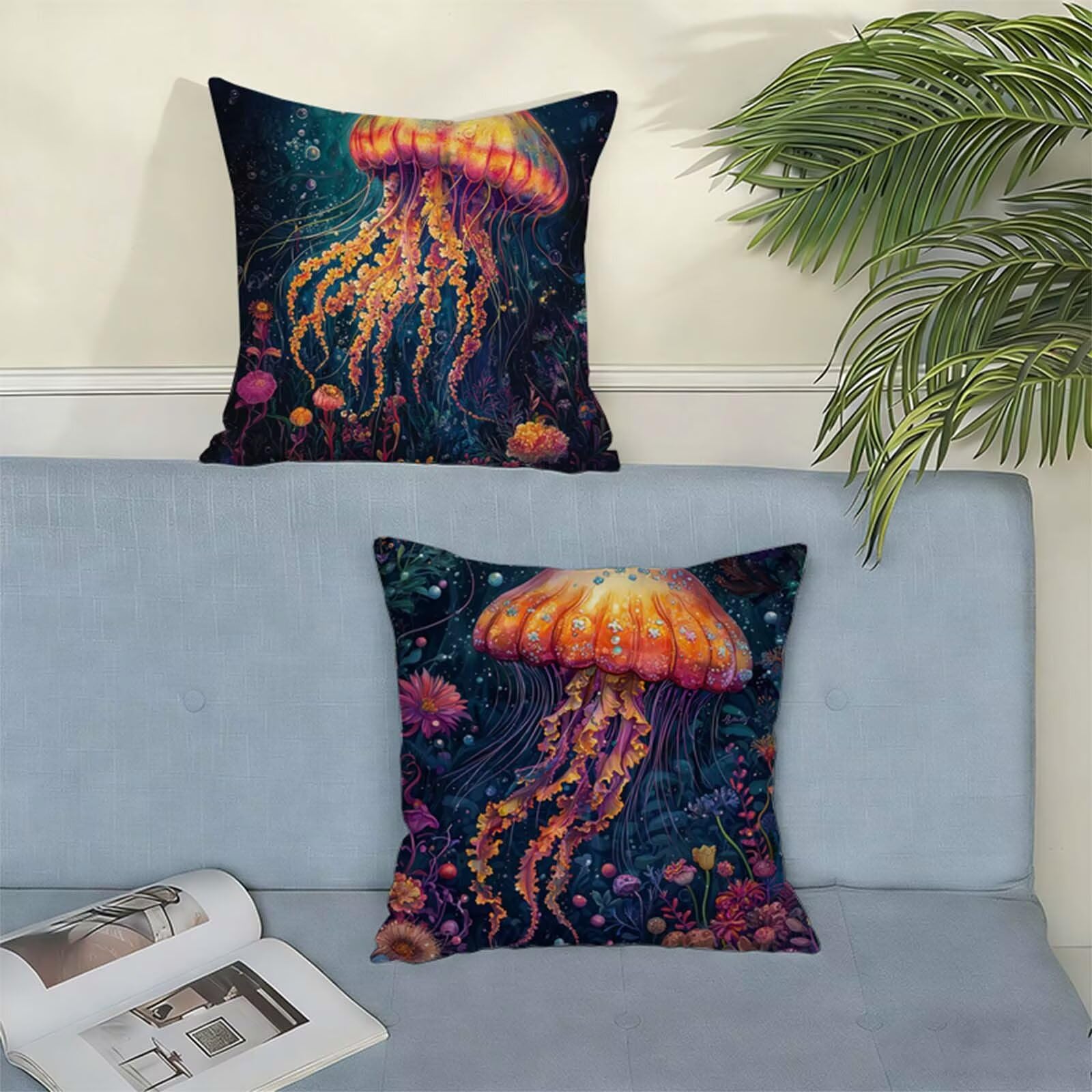 Buio Federe Cuscini Divano 70x70 cm Medusa Set di 2,Copricuscino Impermeabile Federe Lino con Cerniera Invisibile Stampa Fronte-Retro,Comfort Traspiranti Copricuscini Primavera Home Decoration W-1334