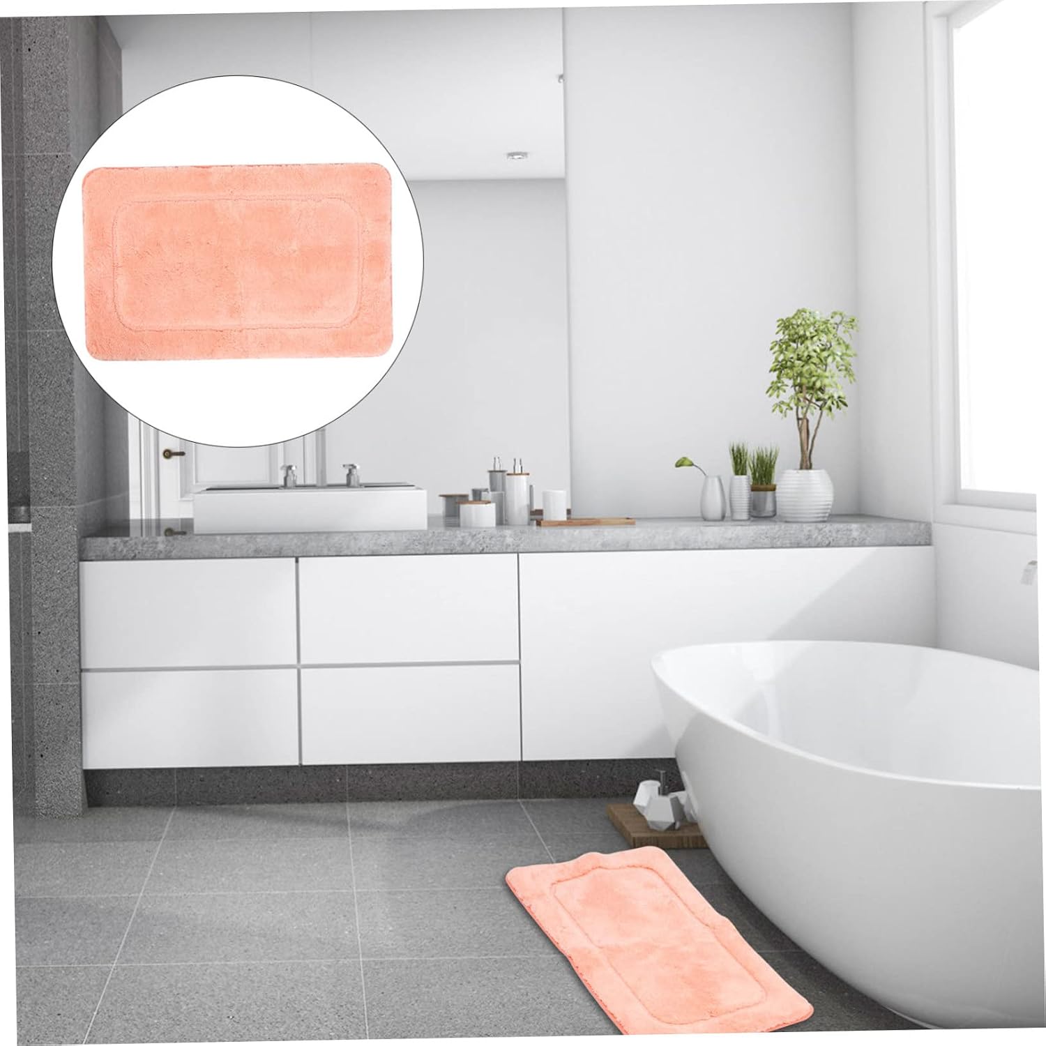 Pink Polyester Fiber Bathroom Floor Mat with Water Absorption Non Slip