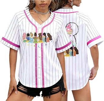 Magical Baseball Shirts for Women Princess Jersey Shirt Girls Trips Button Up Short Sleeve Jersey Top