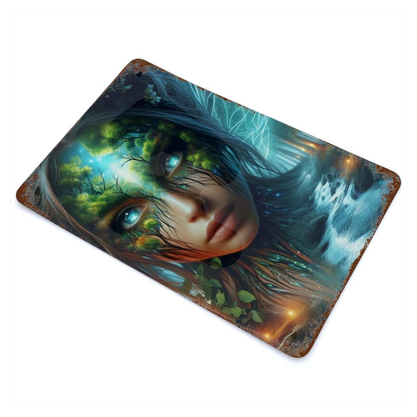 Forest Nymph 11.8"x7.9" Aged Metal Wall Plaque, Retro Wall Decor for Farmhouse, Kitchen And Entryway Decor