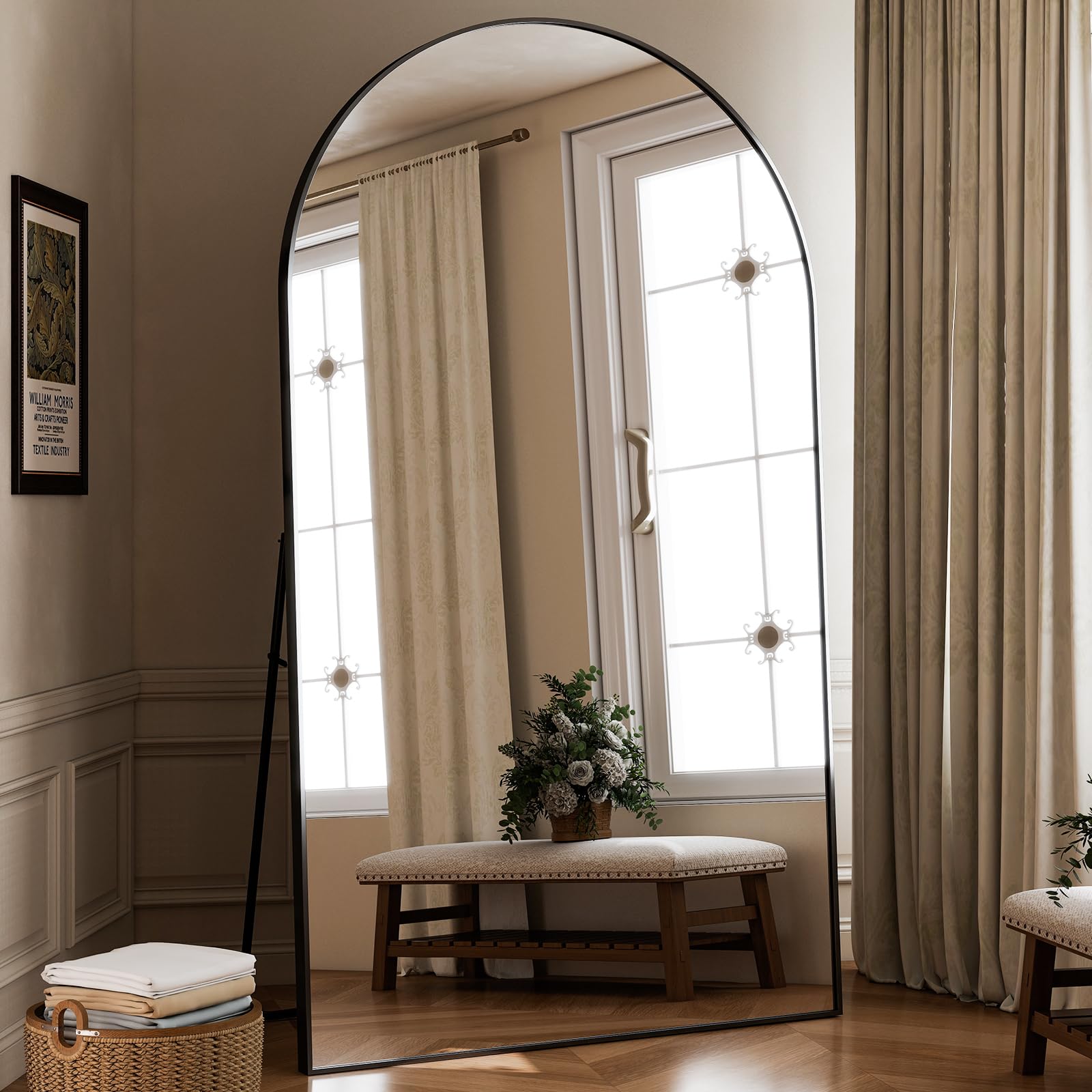 HARRITPURE 86x46 inch Full Length Mirror - Oversized Arched Mirror Aluminum Frame Full Body Floor Mirror with Stand for Living Room,Bedroom,Cloakroom,Gold