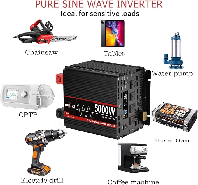 Inversor de onda sinusoidal pura de 5000W DC 12V a AC 110/120V miniatura 6